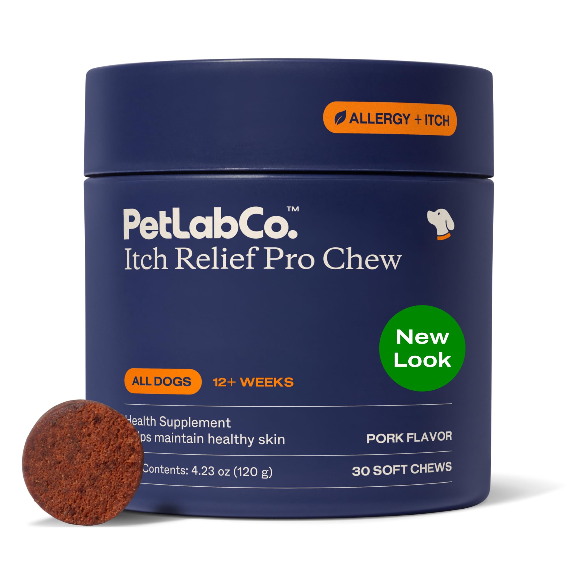 PetLab Co Itch Relief Chew Pro empaquetado para uso diario, fácil de abrir.