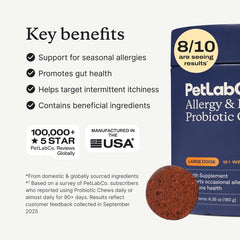 PetLab Co. probióticos para perros, pastilla masticable en primer plano.