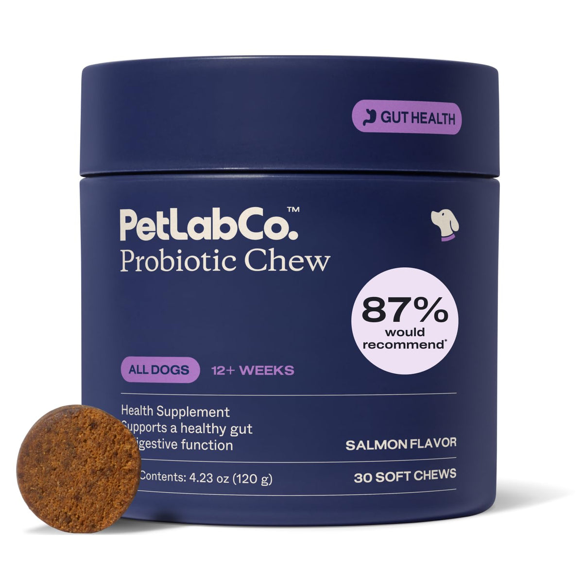 PetLab Co. probióticos para perros sabor salmón para apoyo digestivo diario.