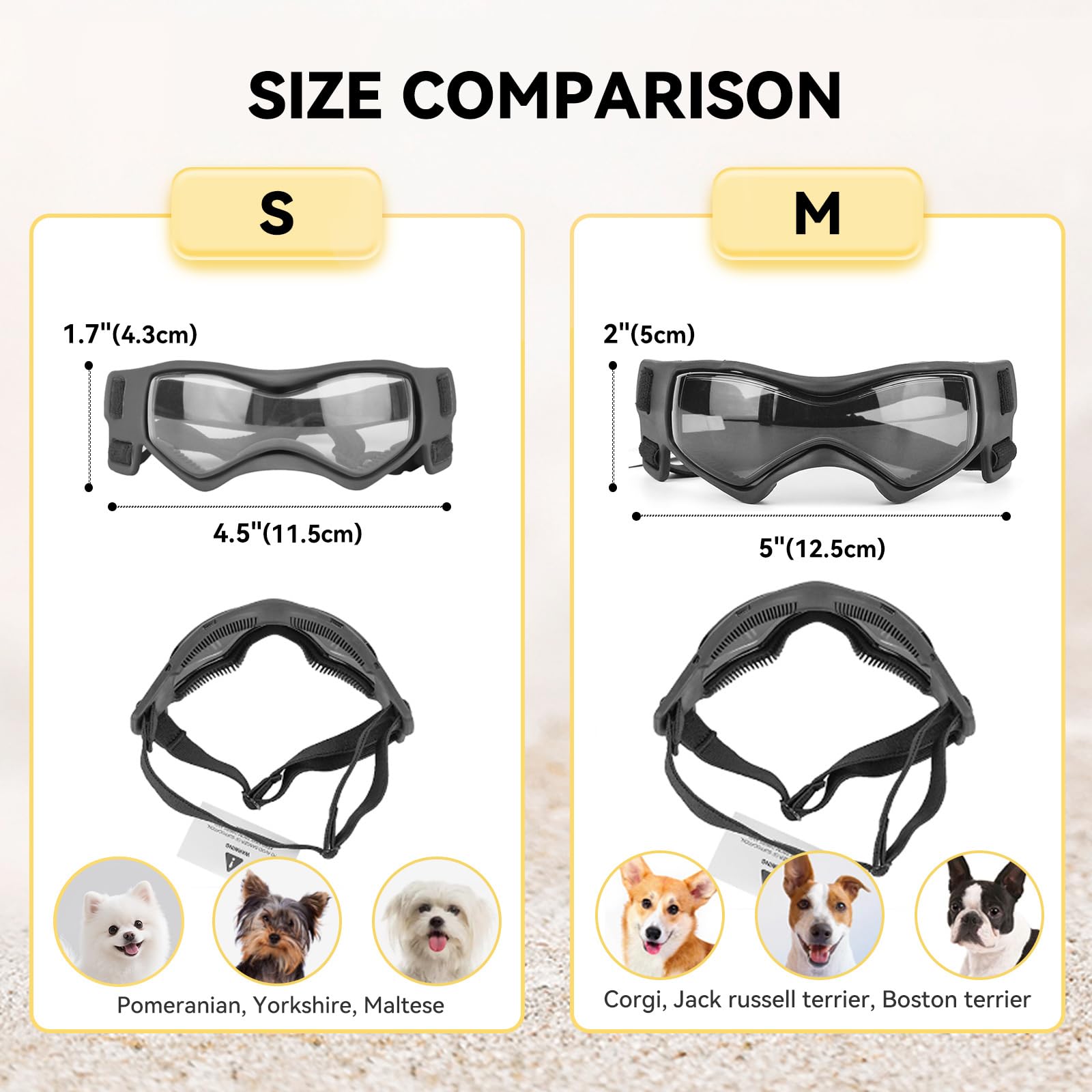 PETLESO gafas para perro tamaño pequeño, protección UV y polvo, ideal para paseo con nieve.
