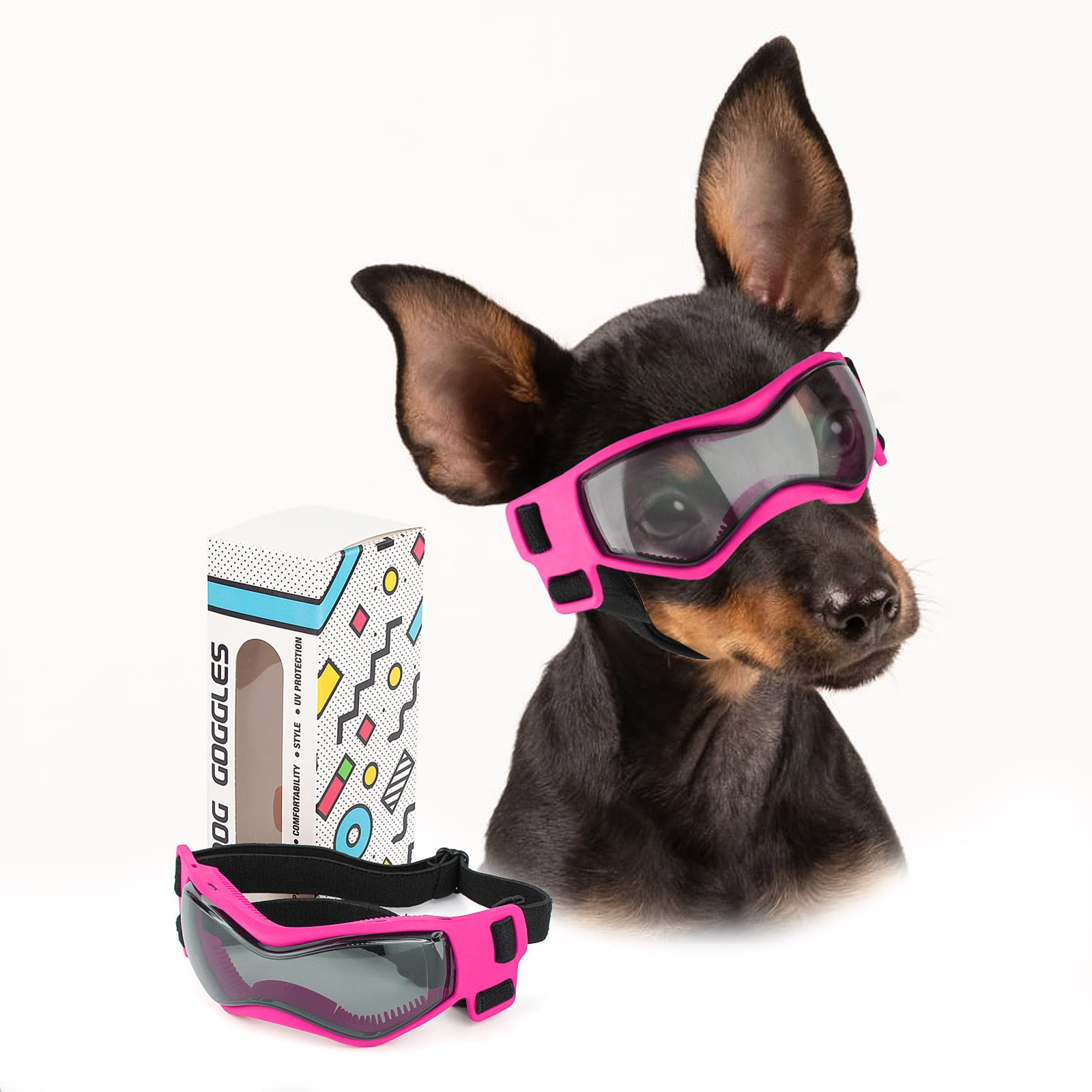 PETLESO gafas para perros pequeños, frente rosa, protección para paseos