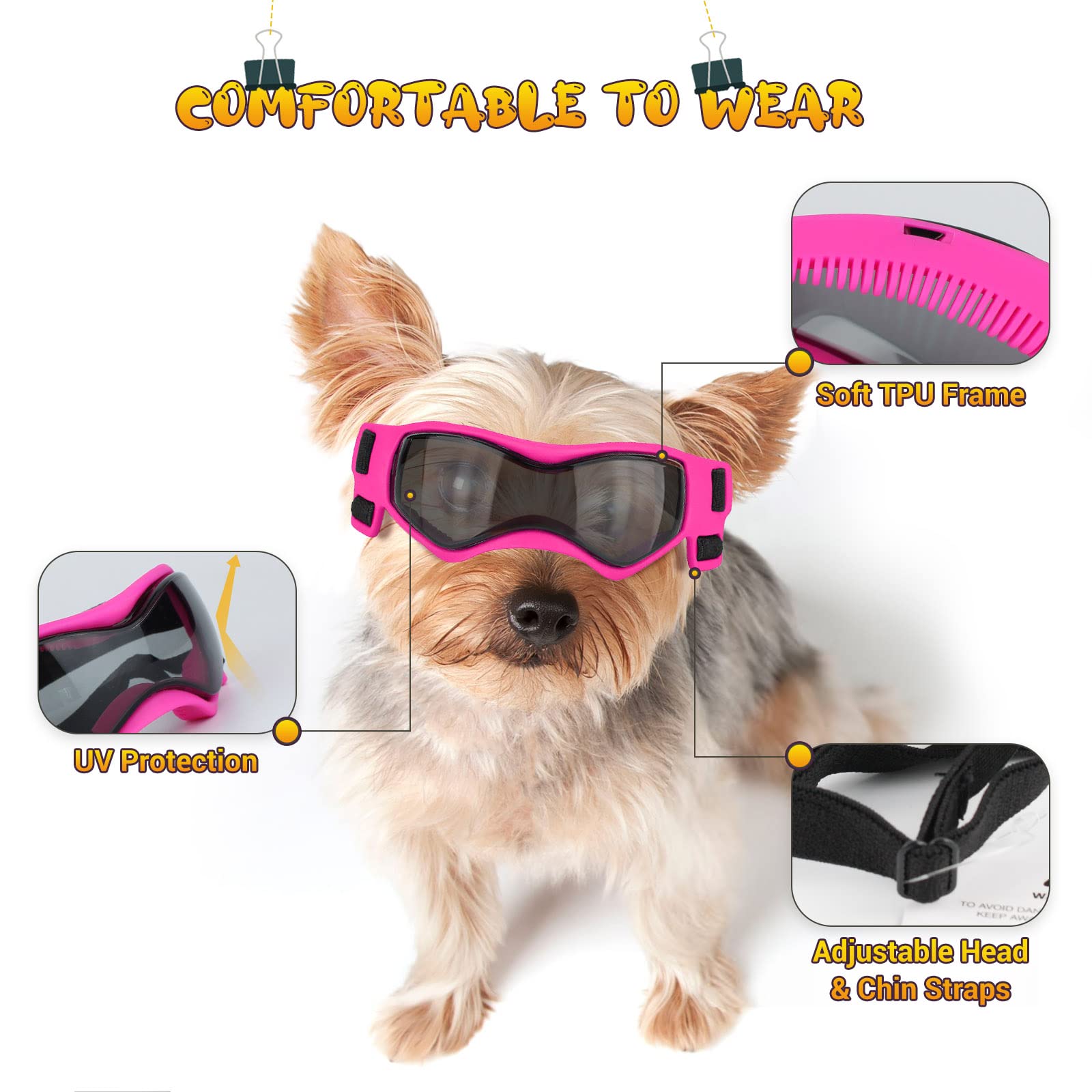 PETLESO gafas para perros pequeños, lateral rosa, ajuste cómodo para paseos