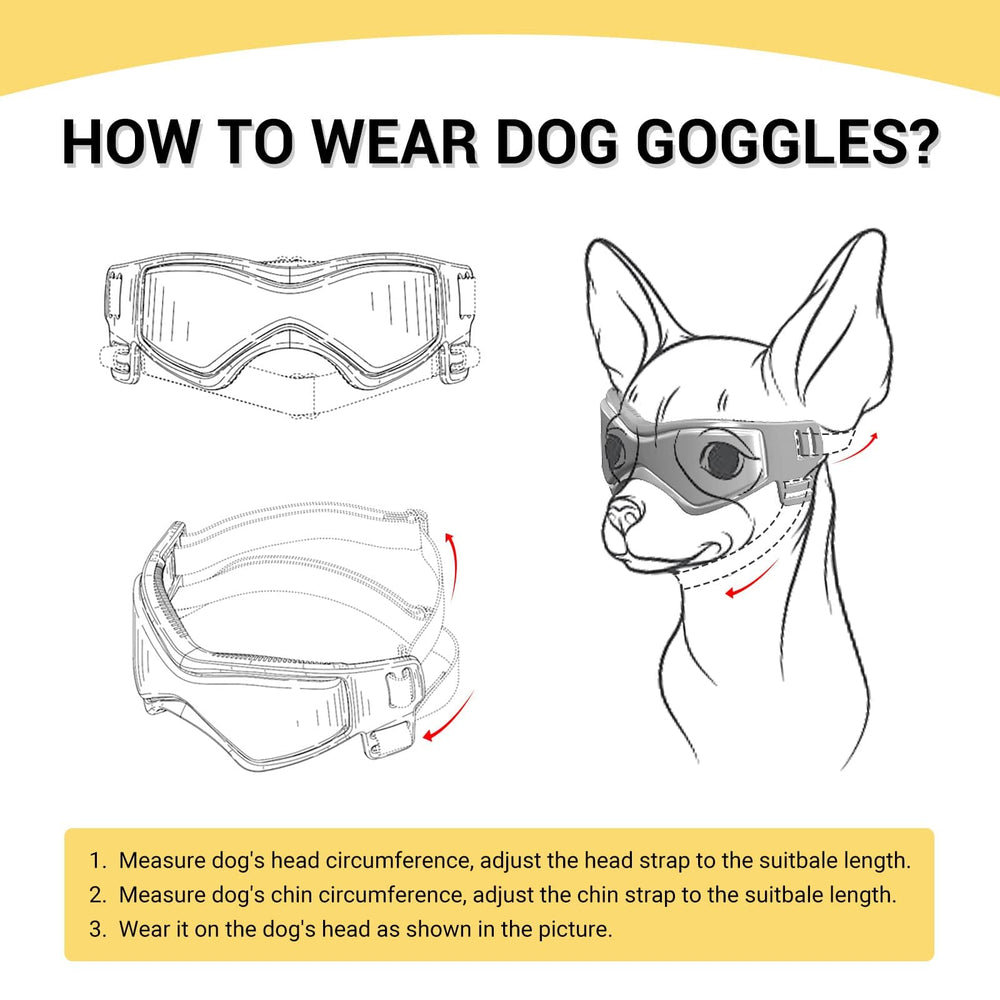Gafas PETLESO para perro, vista lateral destacando el ajuste seguro.