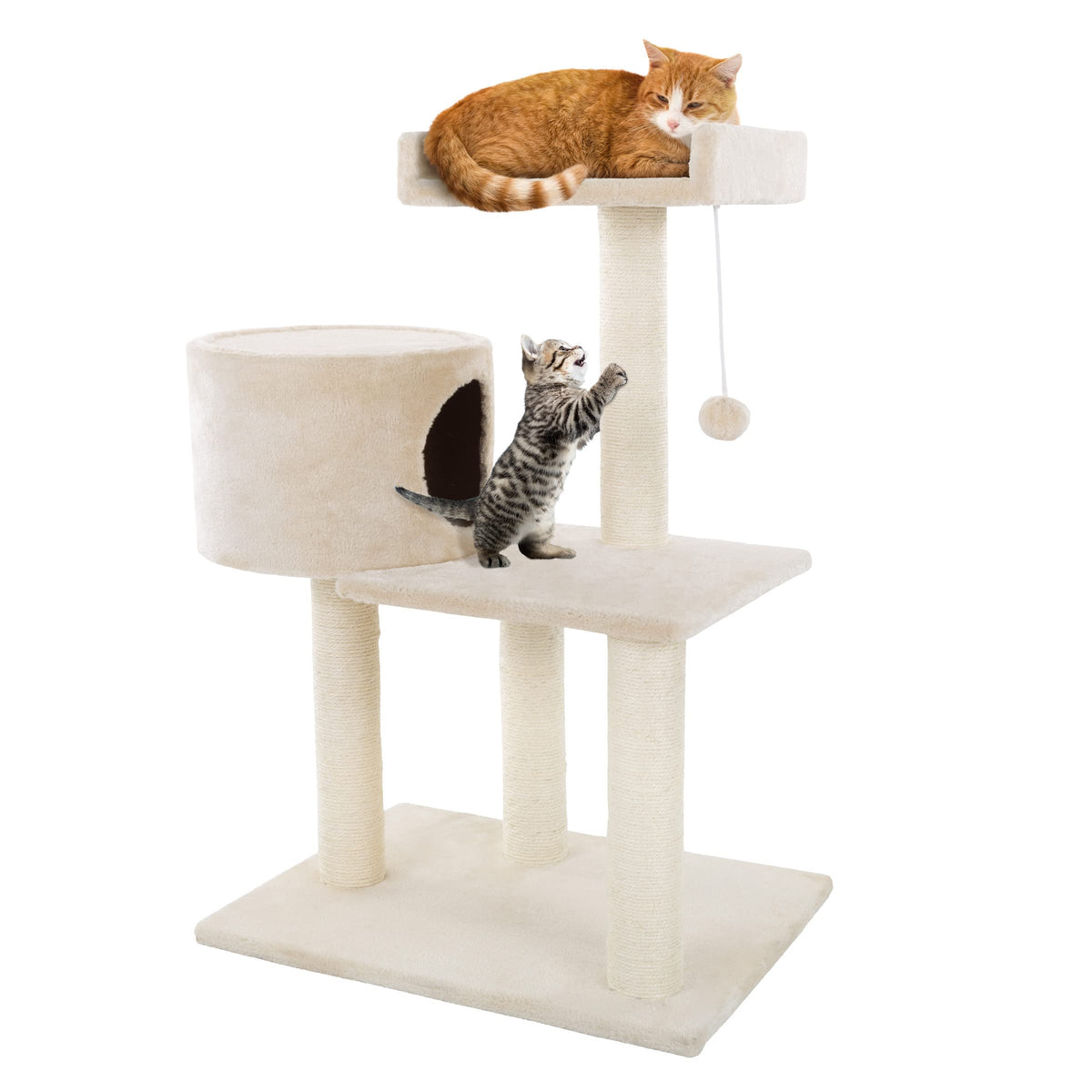 PETMAKER Torre para gatos tres niveles con perchas para descanso cómodo.
