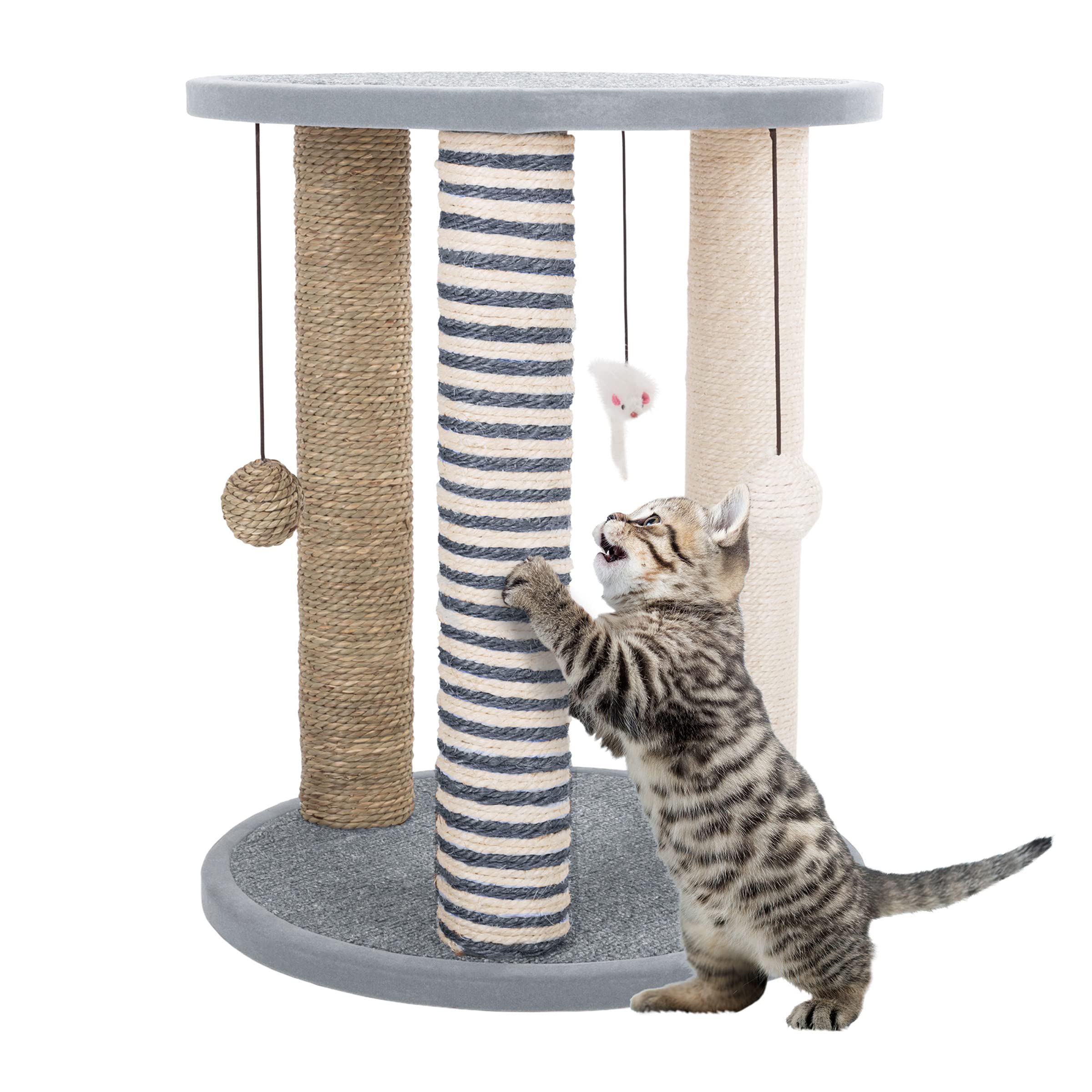 Torre de rascar PETMAKER con tres postes para gatos, diversión y ejercicio.