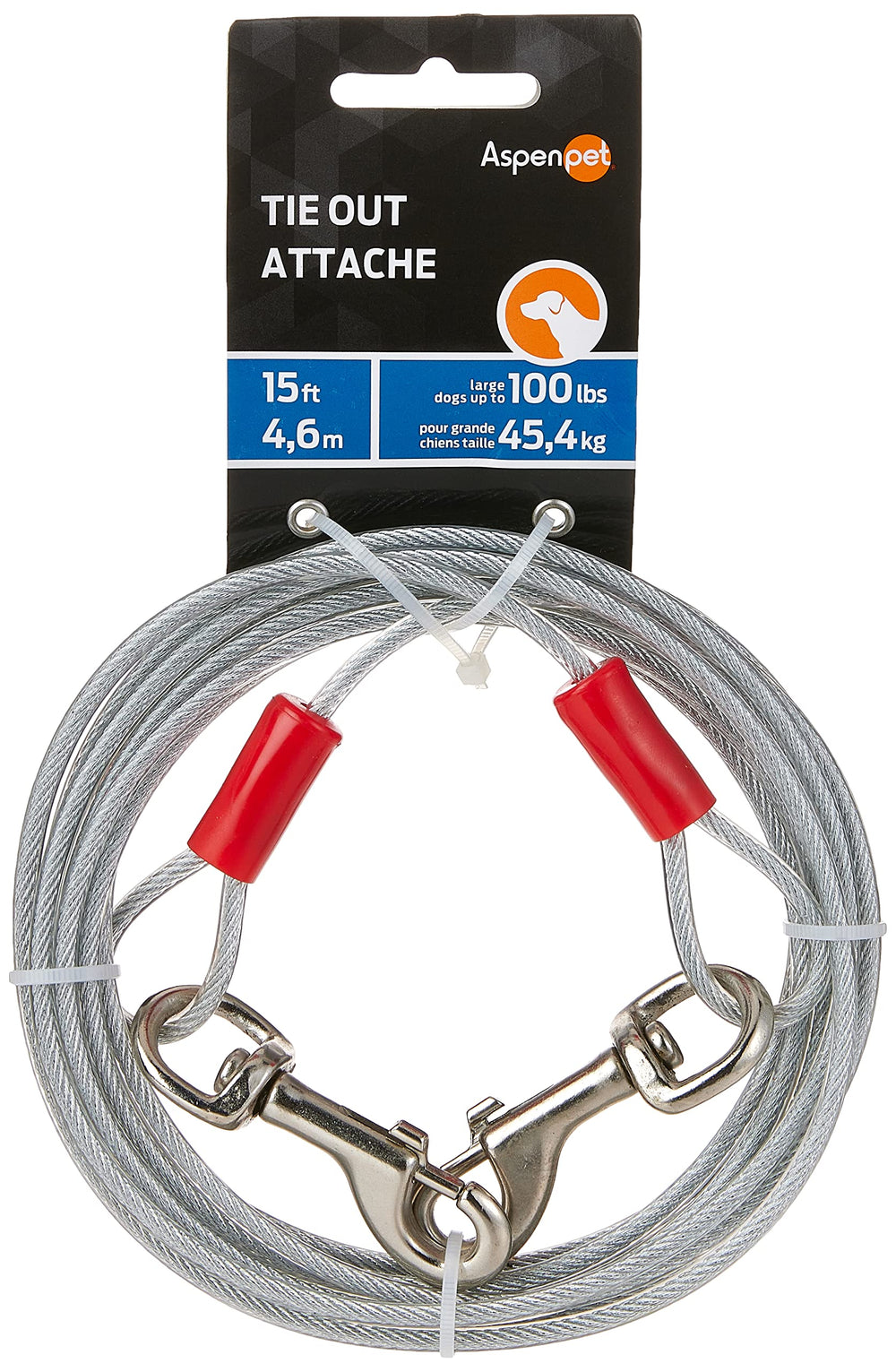 Petmate cable de tiro para perros, resistente y plateado, ideal para patios sin cerca.
