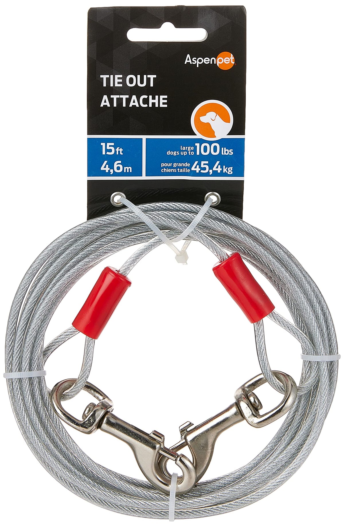 Petmate cable de tiro para perros, resistente y plateado, ideal para patios sin cerca.