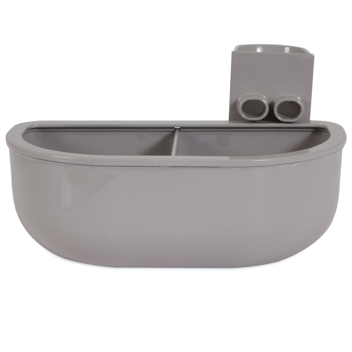 Petmate Doble Diner en jaula gris, ideal para comodidad del perro en jaulas pequeñas.