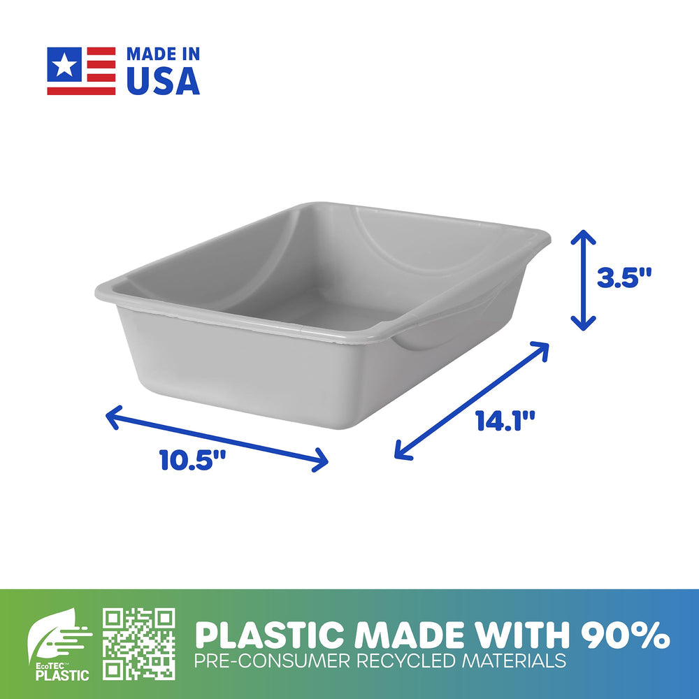 Petmate Bandeja azul gris con borde ergonómico para levantamiento fácil.