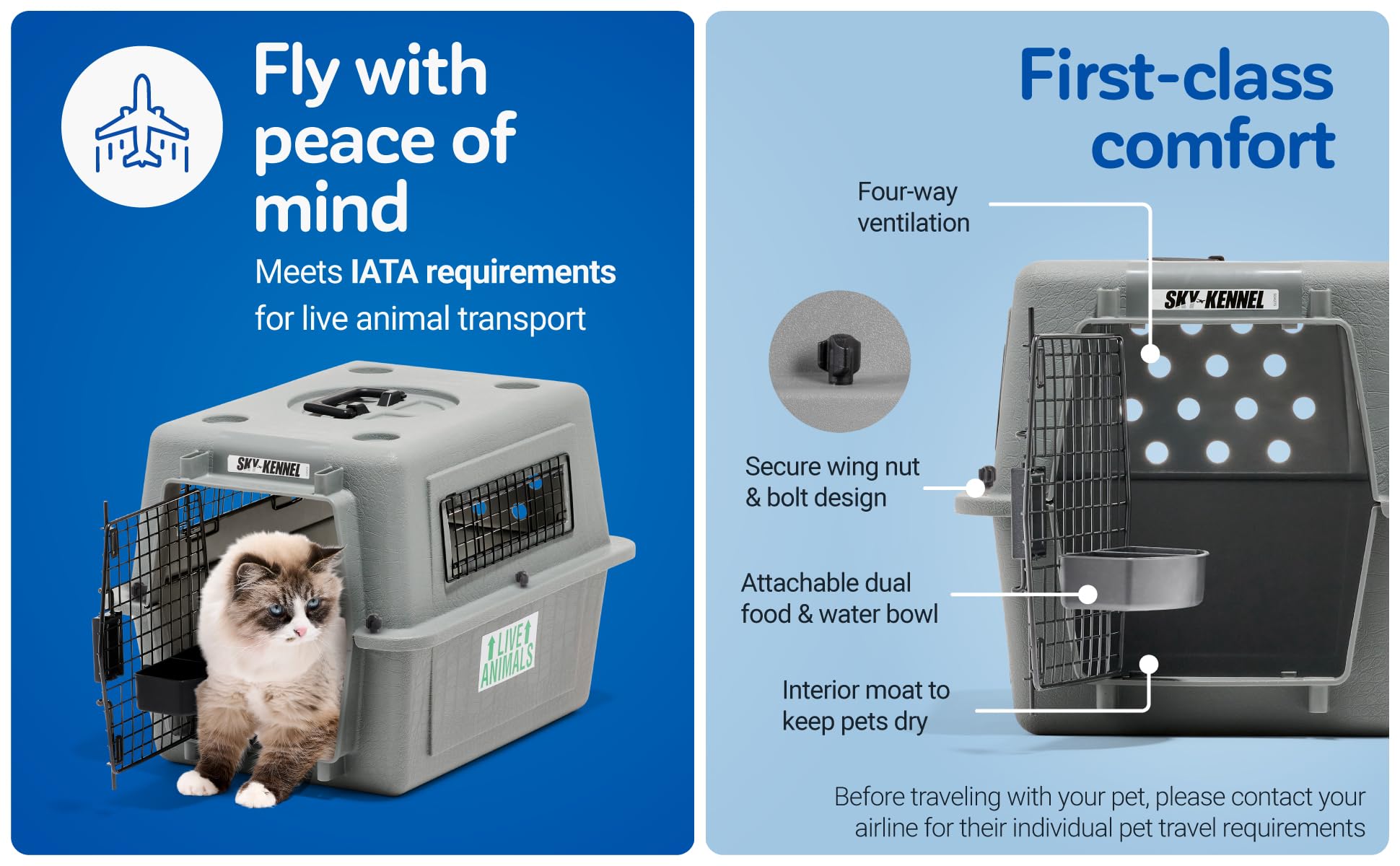 Ventilación 360 grados del Sky Kennel para confort.