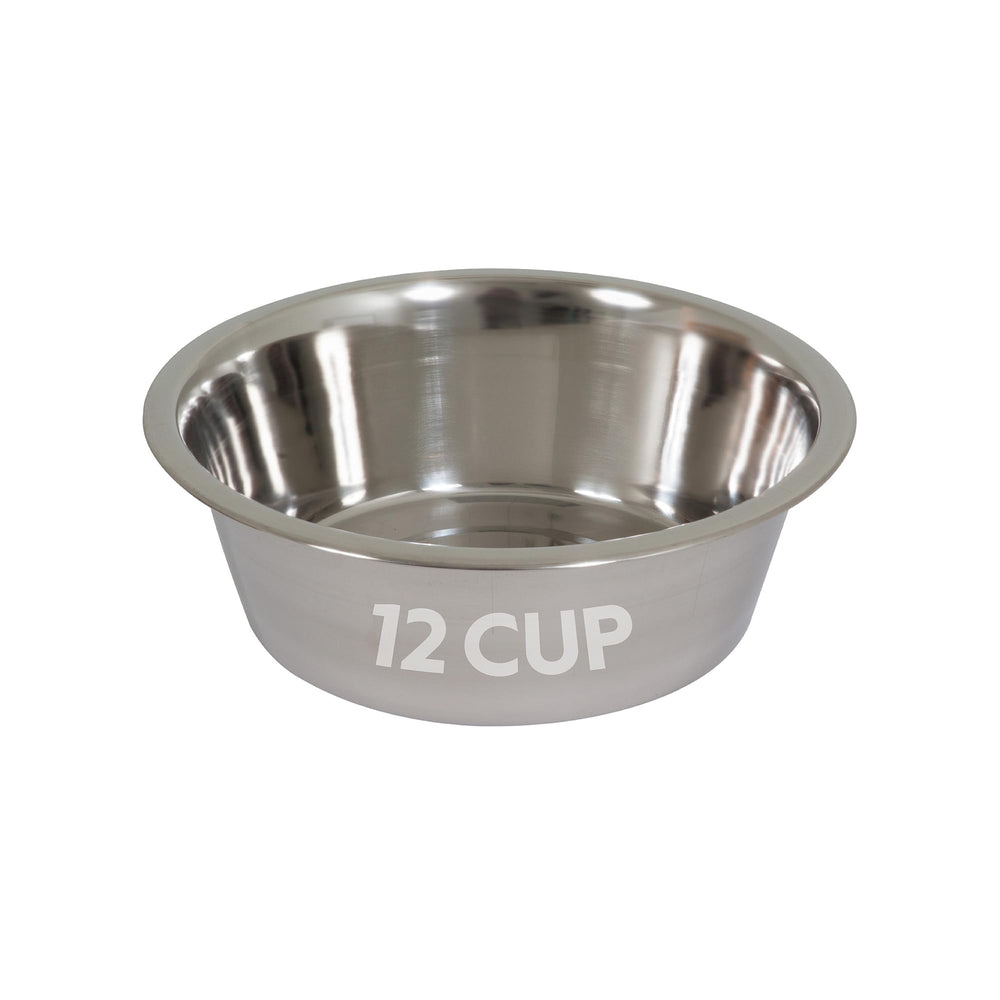 Petmate tazón de acero inoxidable 12 tazas, vista superior, ideal para comida o agua.