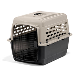 Petmate Vari Dog Kennel exterior taupe y negro, transporte duradero para mascotas