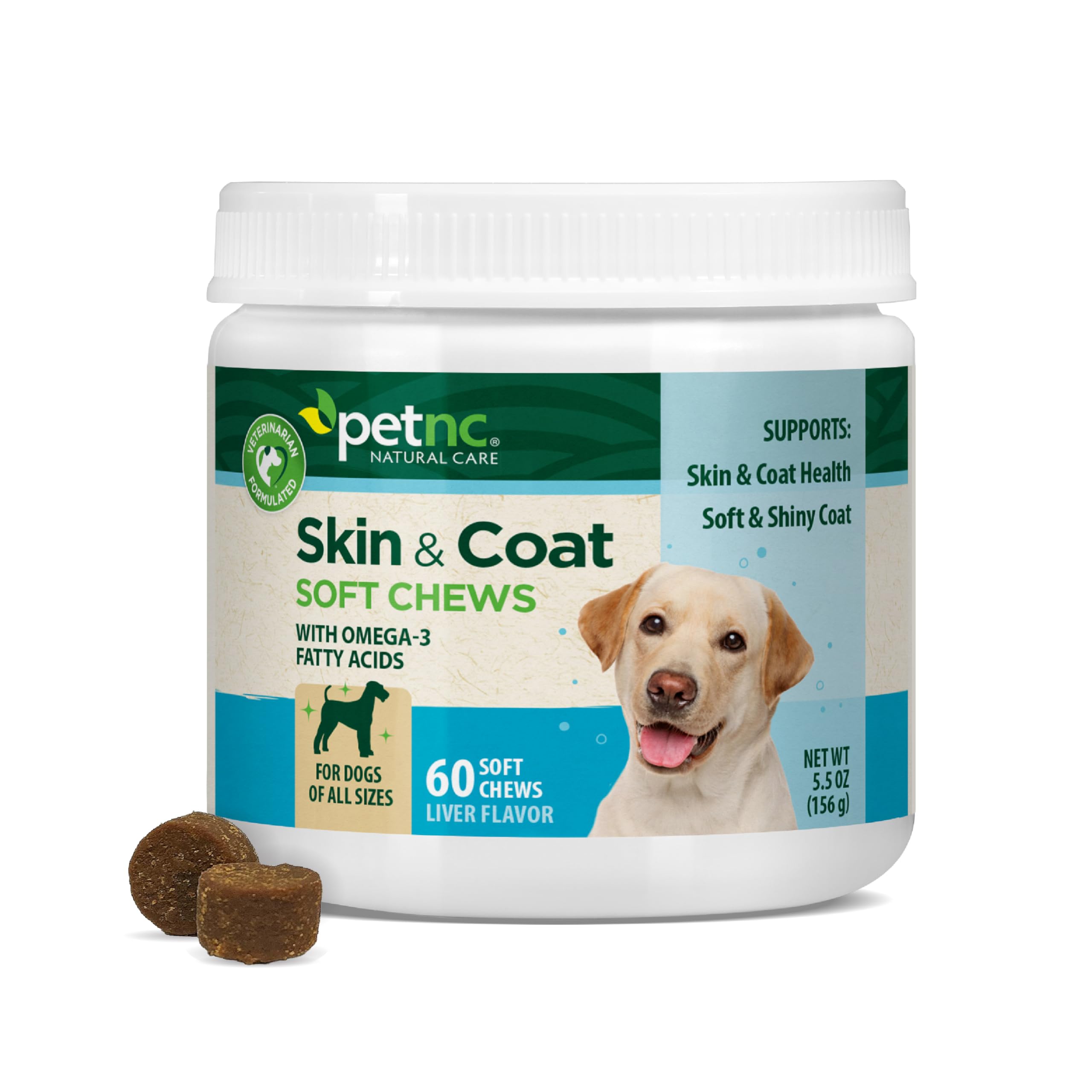 PetNC botella de suplemento para piel y pelaje de perros, apoya piel saludable