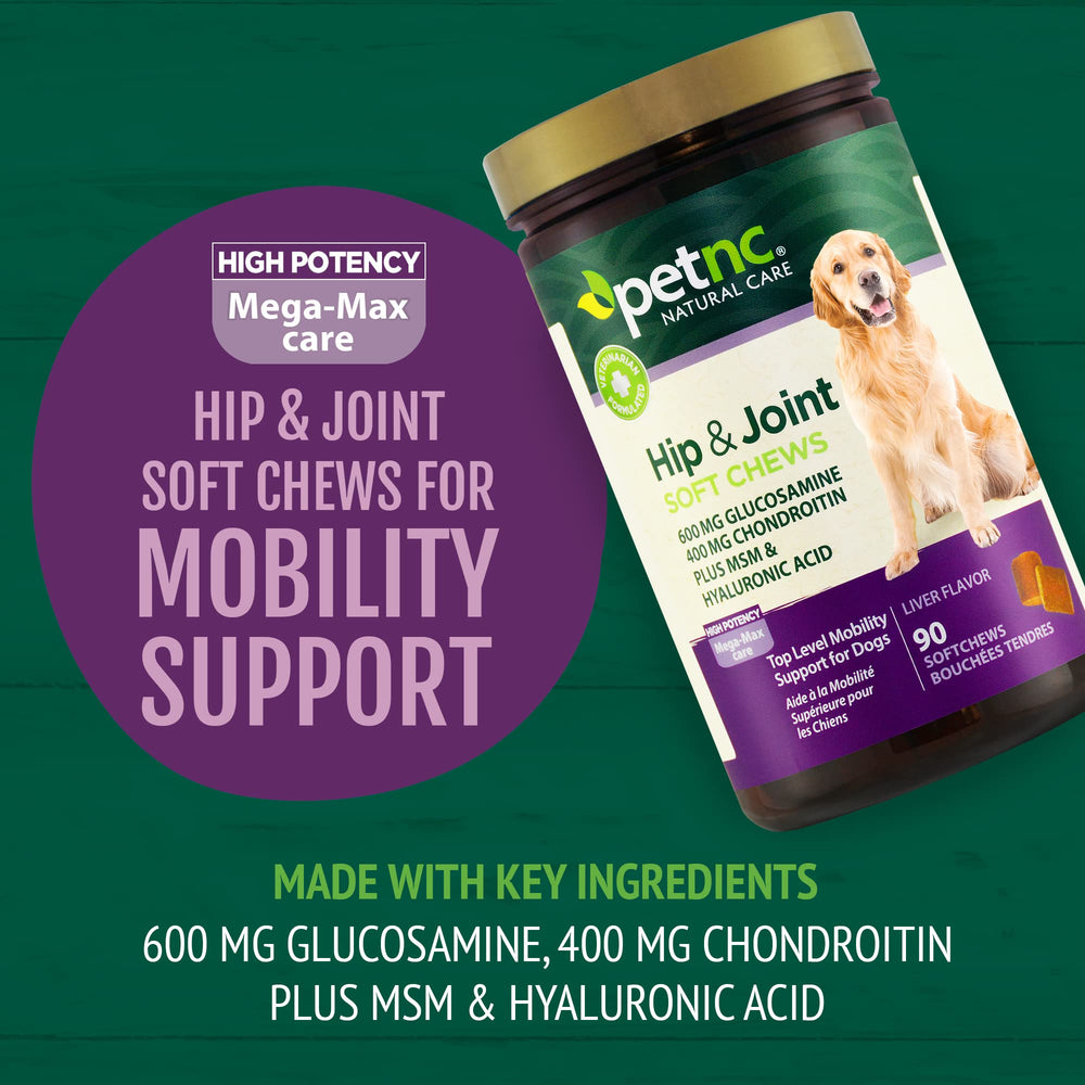 PetNC Natural Care Hip y Joint Mega Soft Chews, masticables sabrosos para perros exigentes.