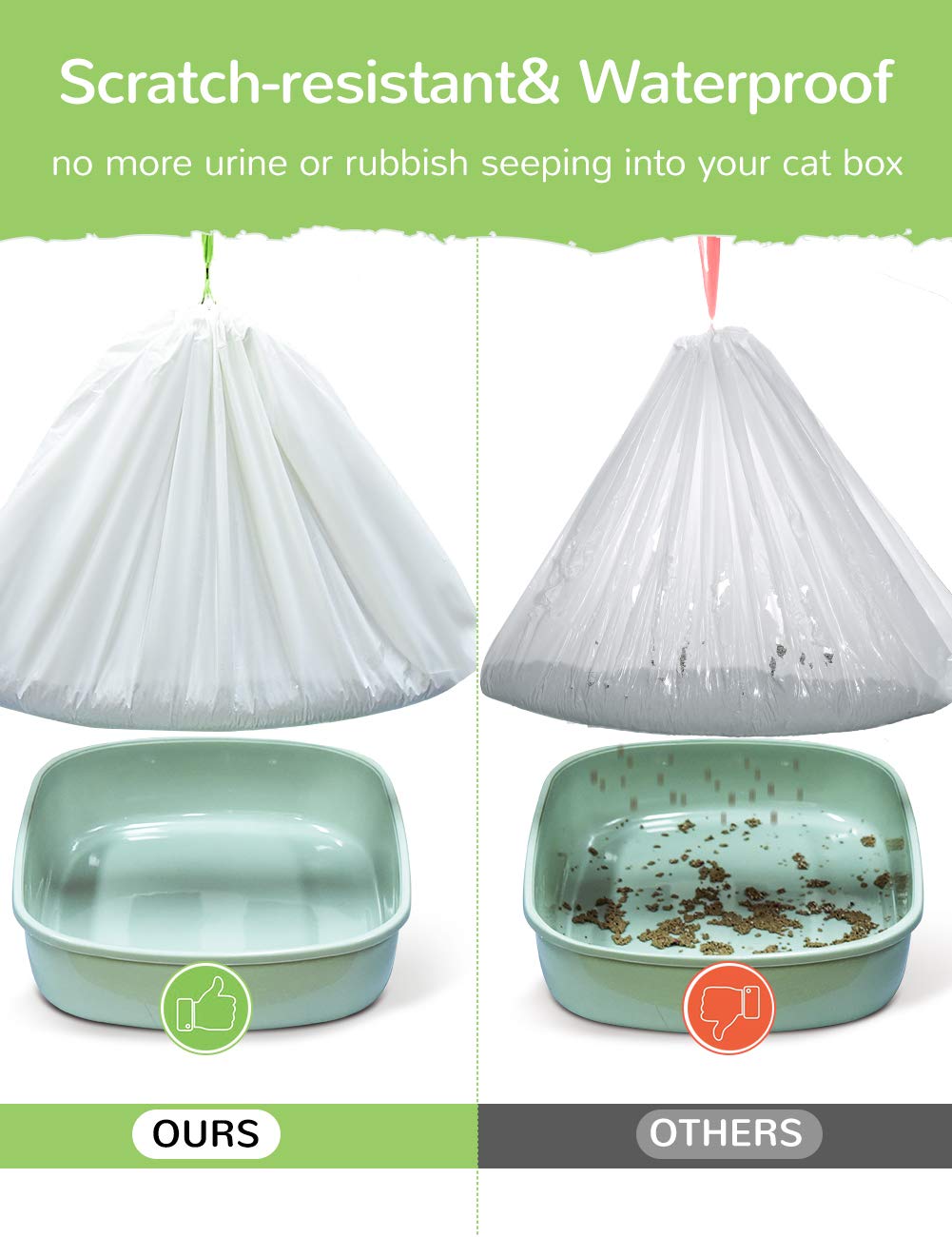 PETOCAT bolsas con cordón para caja de arena, limpieza rápida.