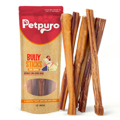 PETPURO palito de res 12 pulgadas, hueso natural para masticar prolongadamente