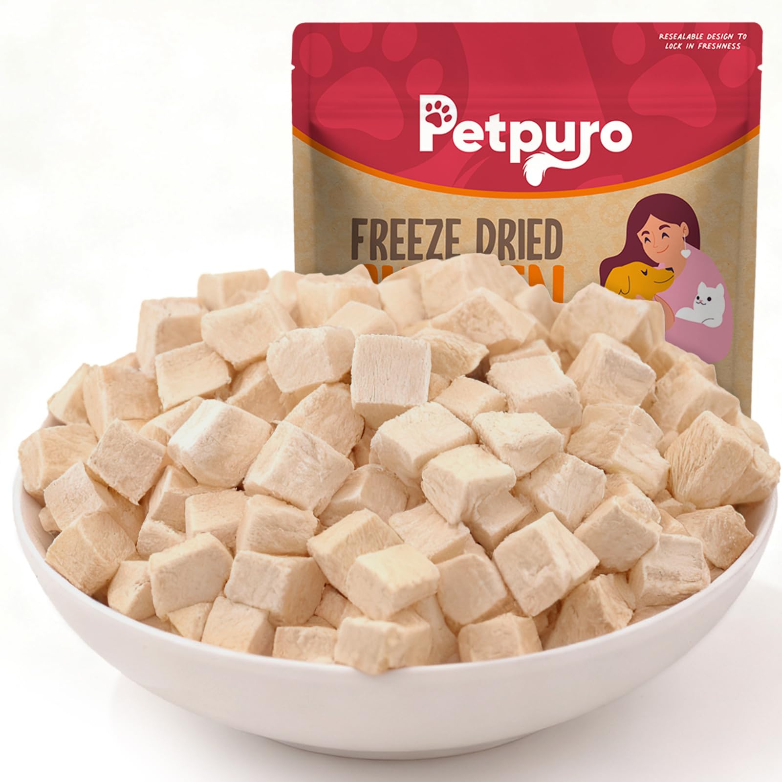 PETPURO: trozos de pollo liofilizado, snack ideal para entrenamiento.