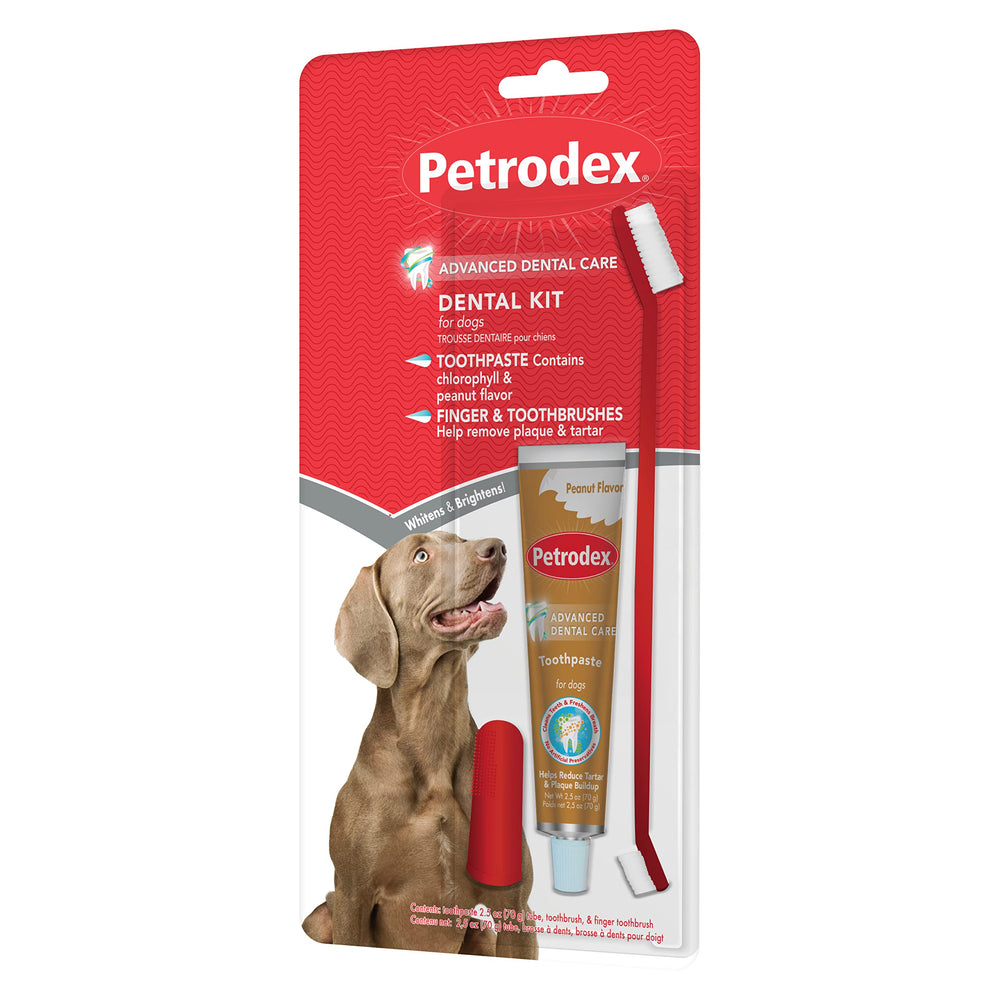 Petrodex kit dental para perros con cepillo doble facilita la limpieza diaria.