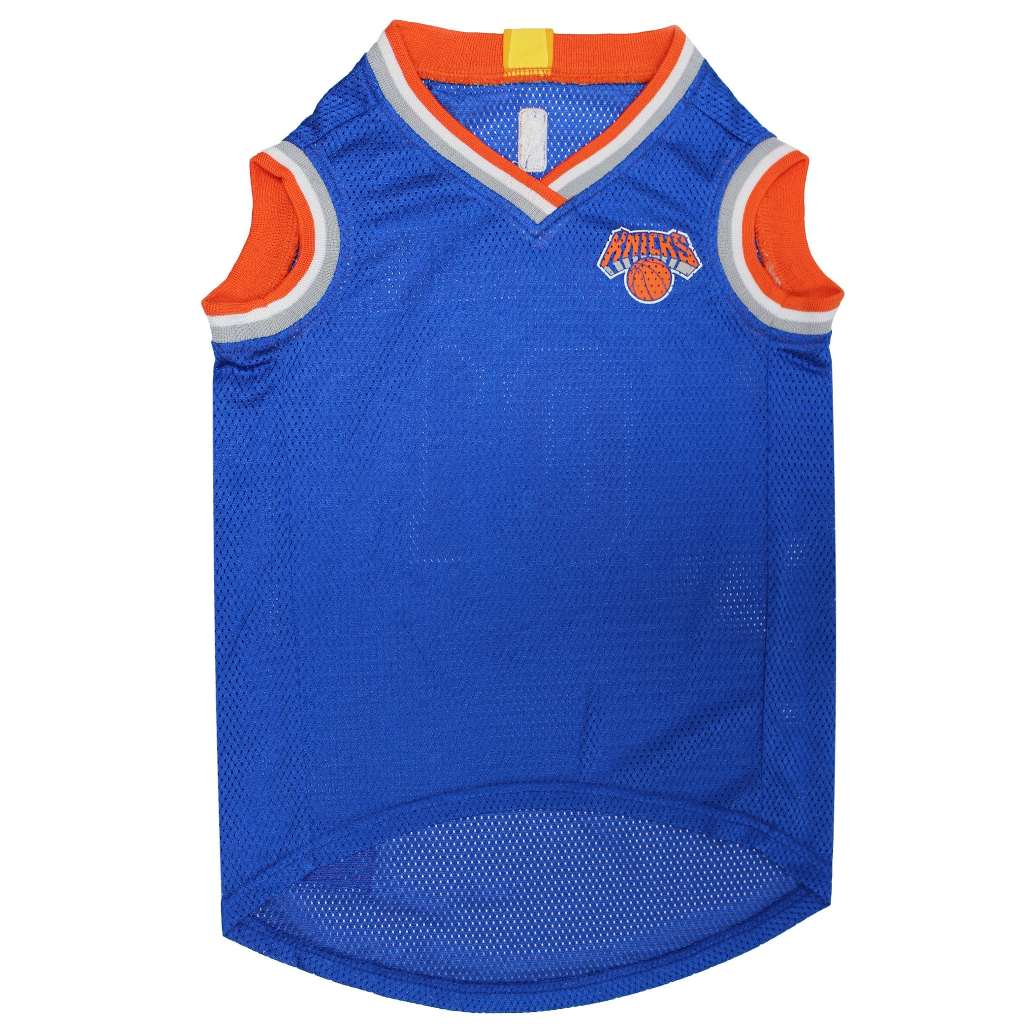 Pets First Knicks, dorso del jersey, logotipo bordado para fotos y eventos.