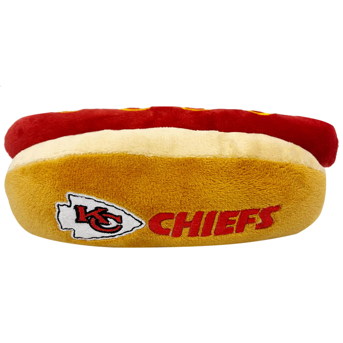 Peluche salchicha Pets First Chiefs con logotipo del equipo para perros y gatos