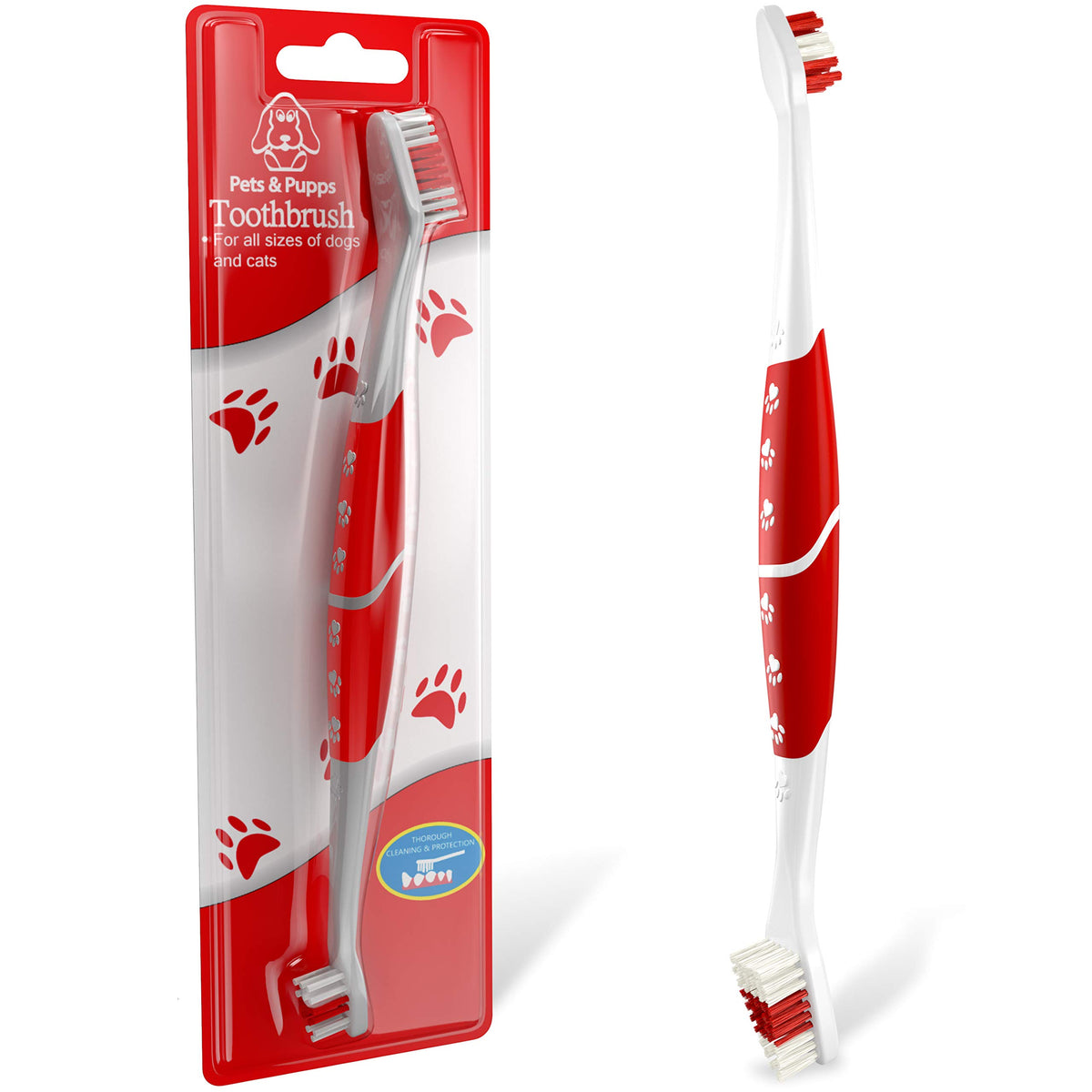 Pets & Pupps: cepillo dientes doble cabeza rojo para limpieza eficaz
