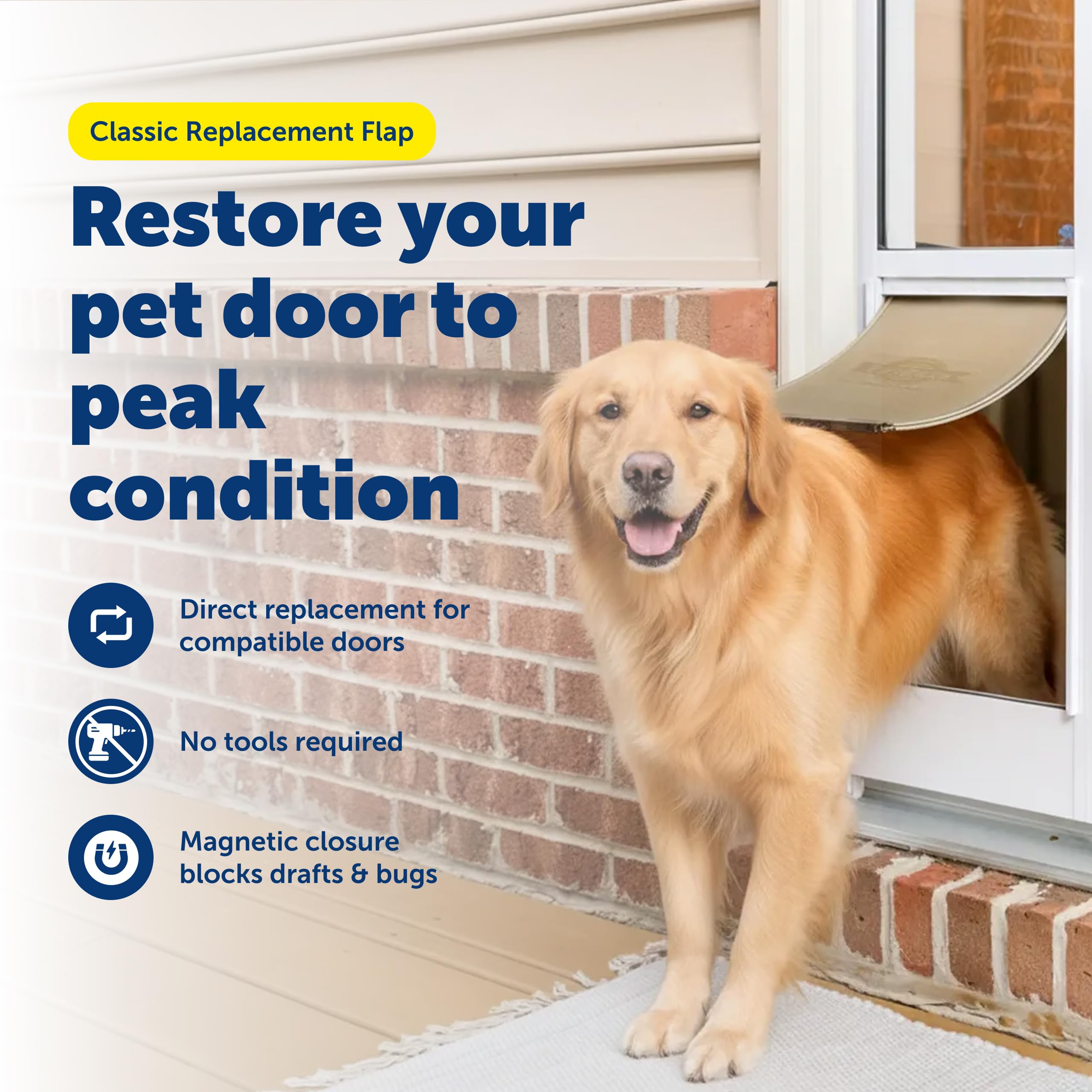 PetSafe Classic Replacement Flap, vista exterior, diseño antiviento para mayor confort.