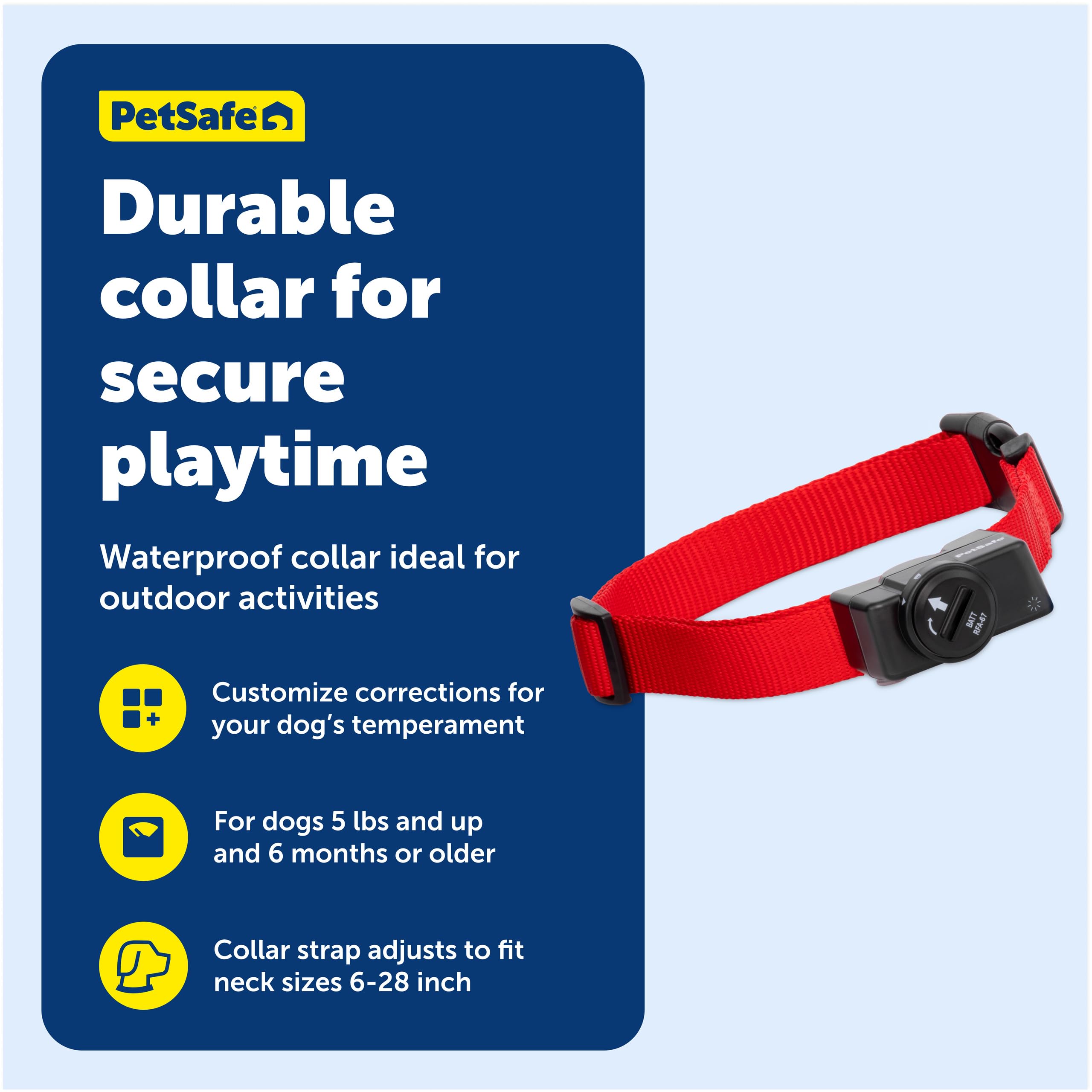 Collar receptor ajustable PetSafe, apto para cuellos de 15 a 71 cm.