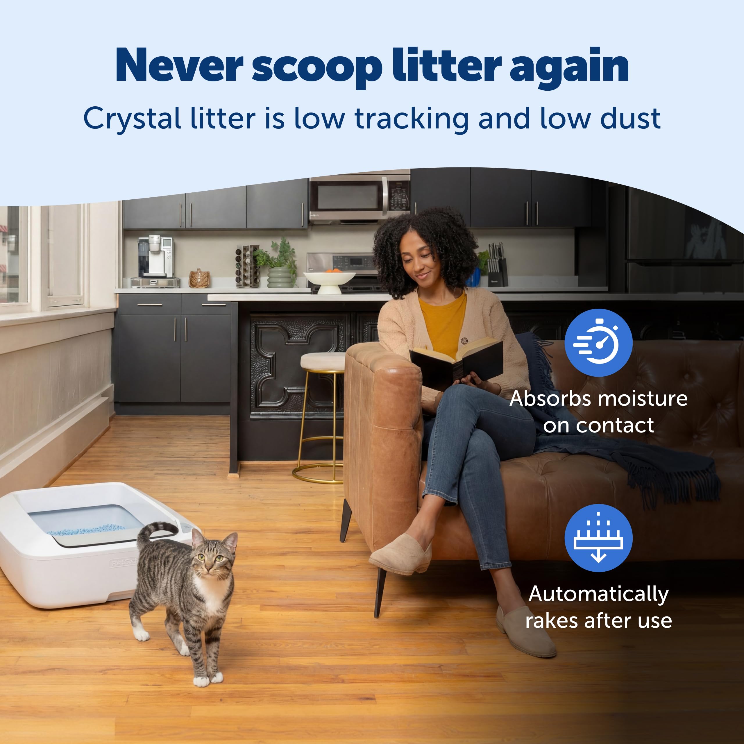 PetSafe Crystal Plus: absorcion-olor-crystal-litter, reducción de olores con arena cristal.