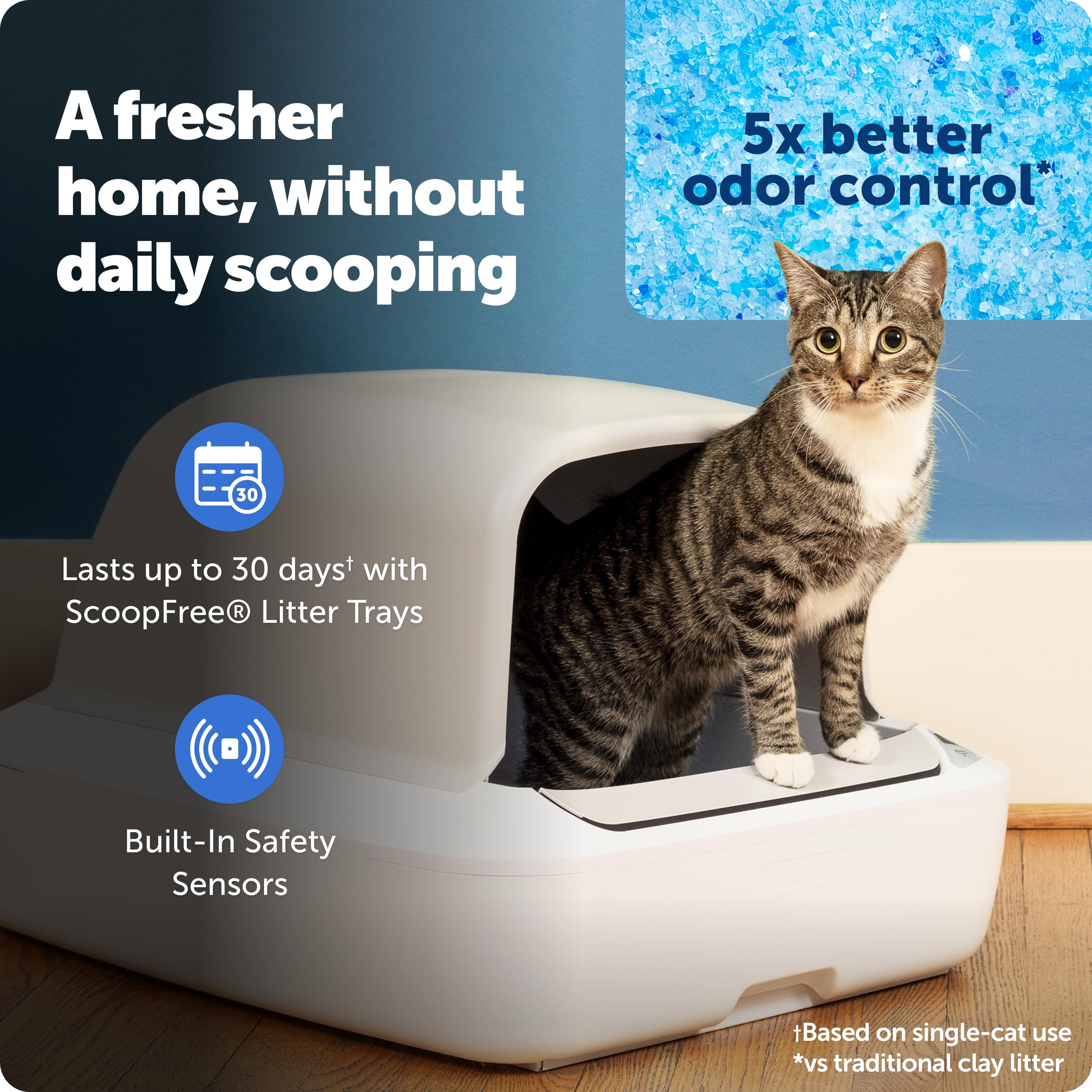 PetSafe Crystal Pro: bandeja cristal descartable para control de olores prolongado.