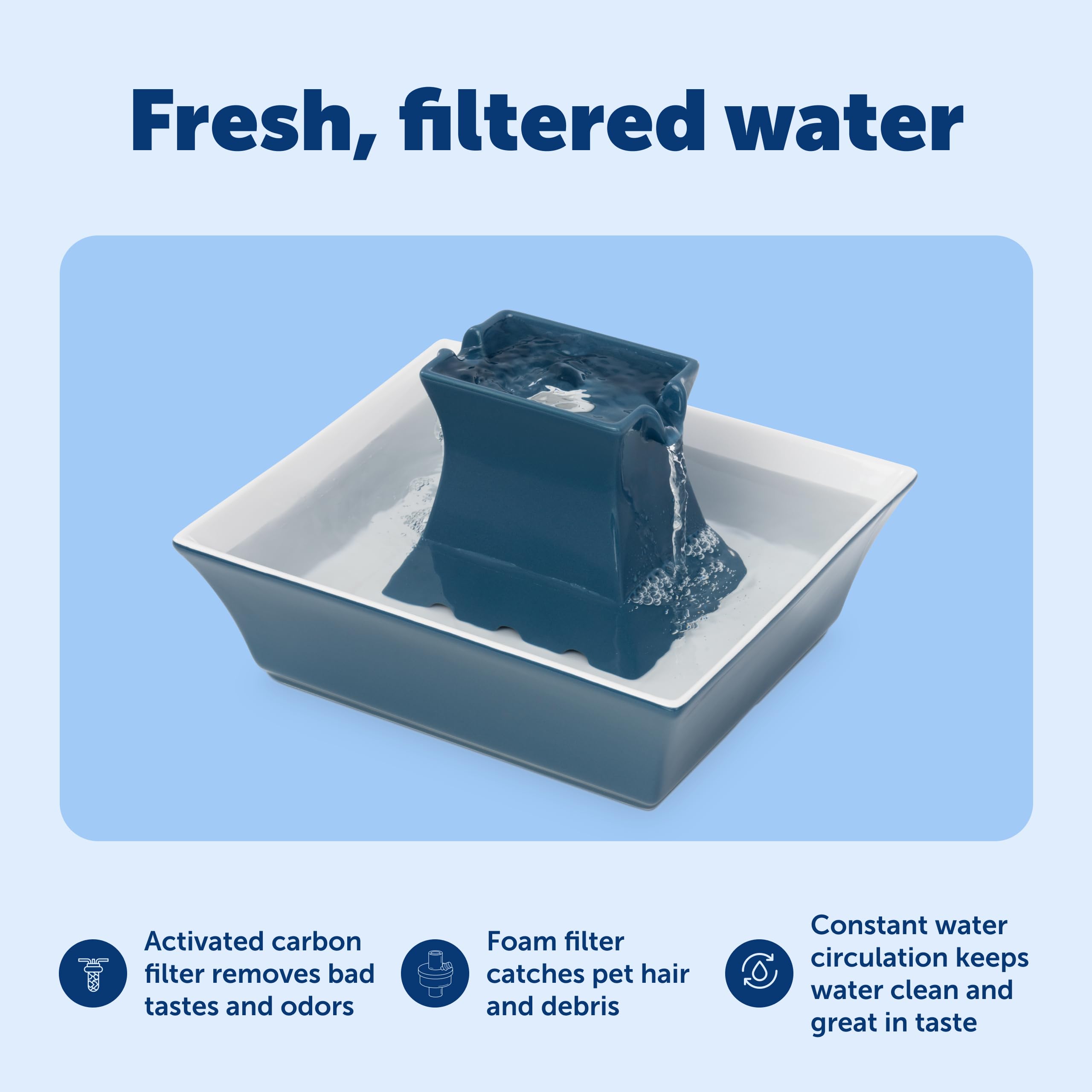 PetSafe Drinkwell Pagoda filtración de carbono mejora sabor y olor del agua.