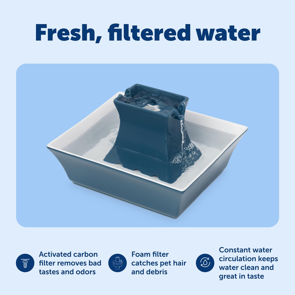 PetSafe Drinkwell Pagoda filtración de carbono mejora sabor y olor del agua.