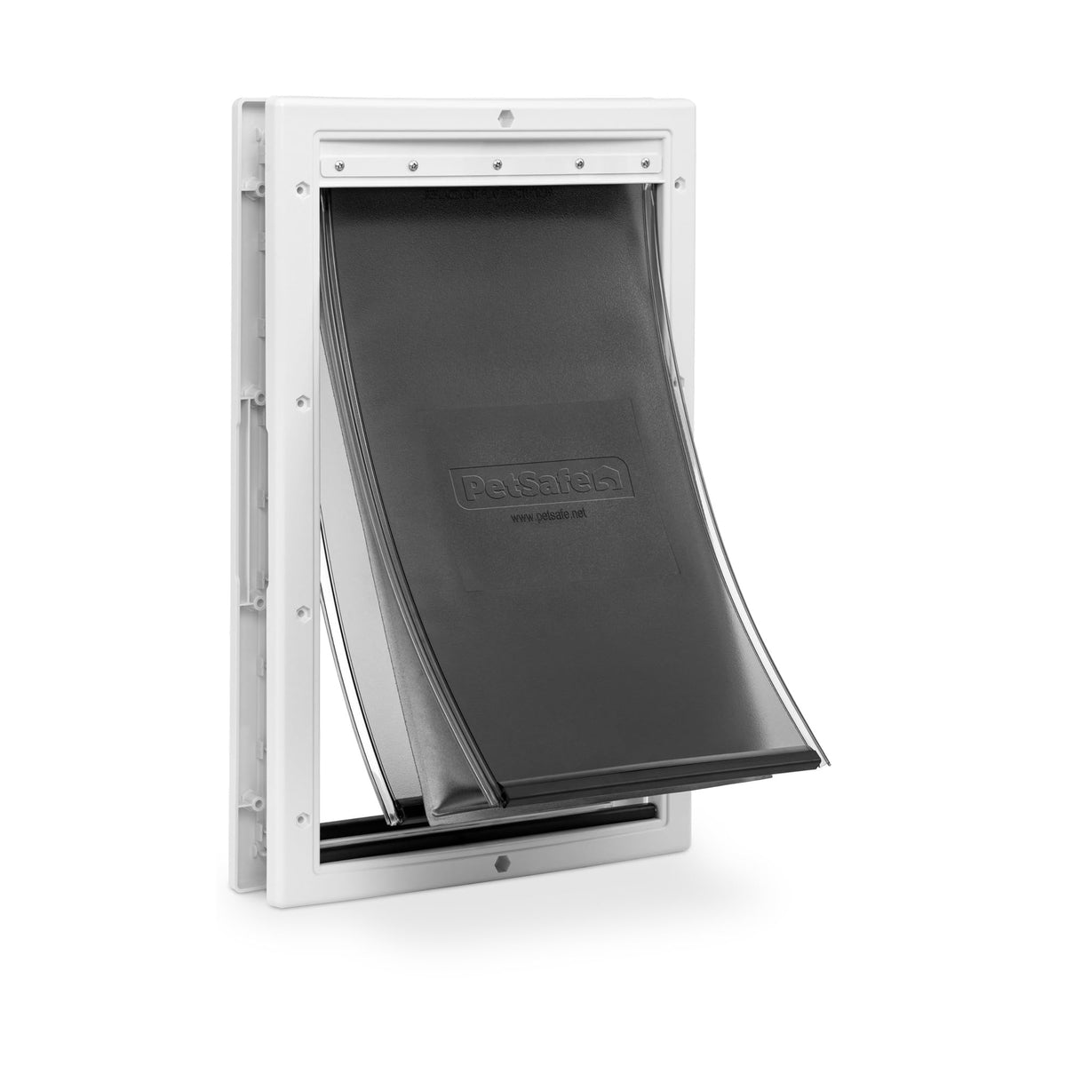 PetSafe Extreme Weather: puerta plástica con marco, acceso cómodo para perros grandes.