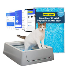 PetSafe ScoopFree Crystal, vista general de la caja de arena automática para gatos y su diseño compacto