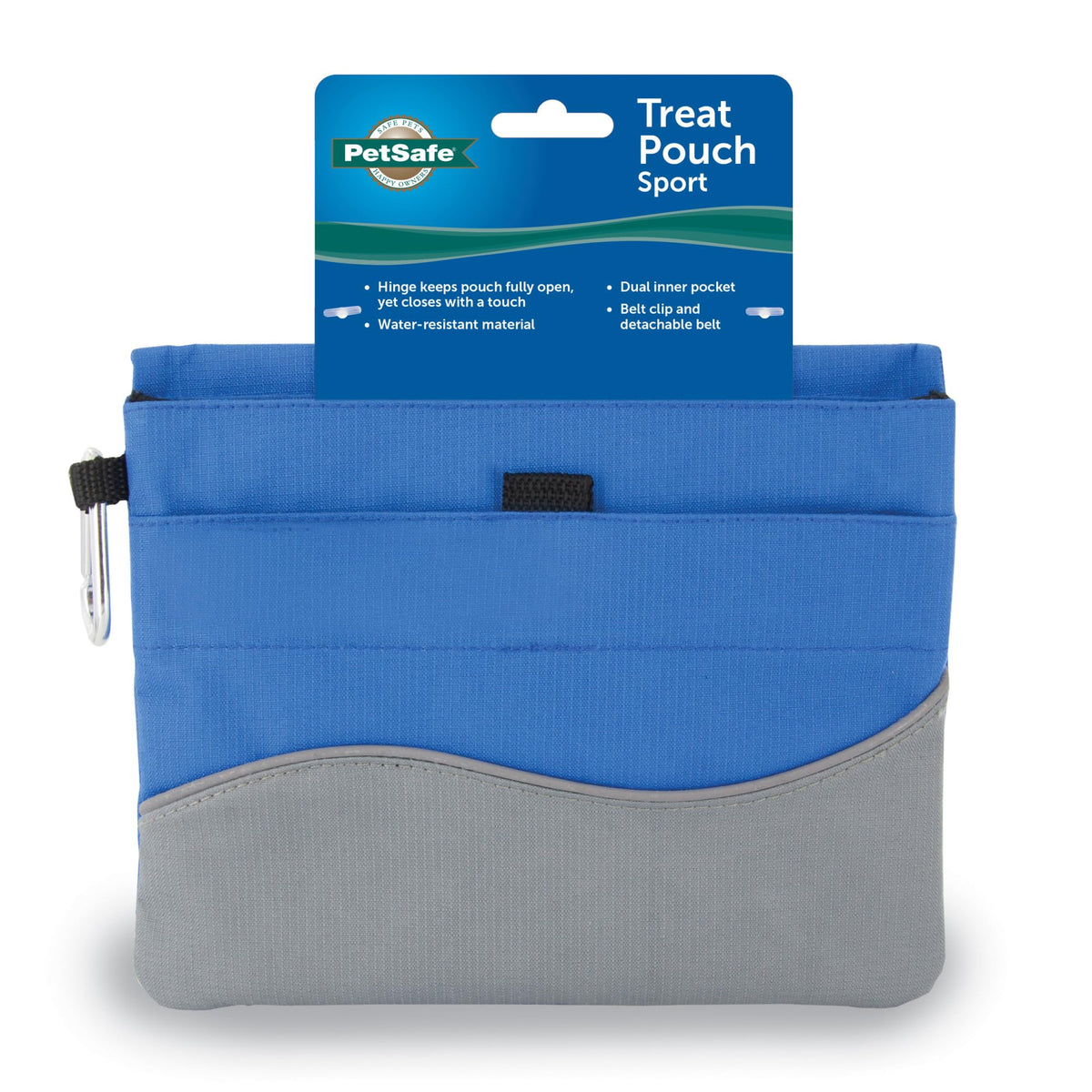 PetSafe Treat Pouch Sport con cierre de bisagra evita derrames durante el entrenamiento.