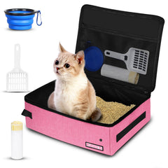 Petskd caja de arena portátil para gatos con tapa rosa, ideal para viajes sin olores.