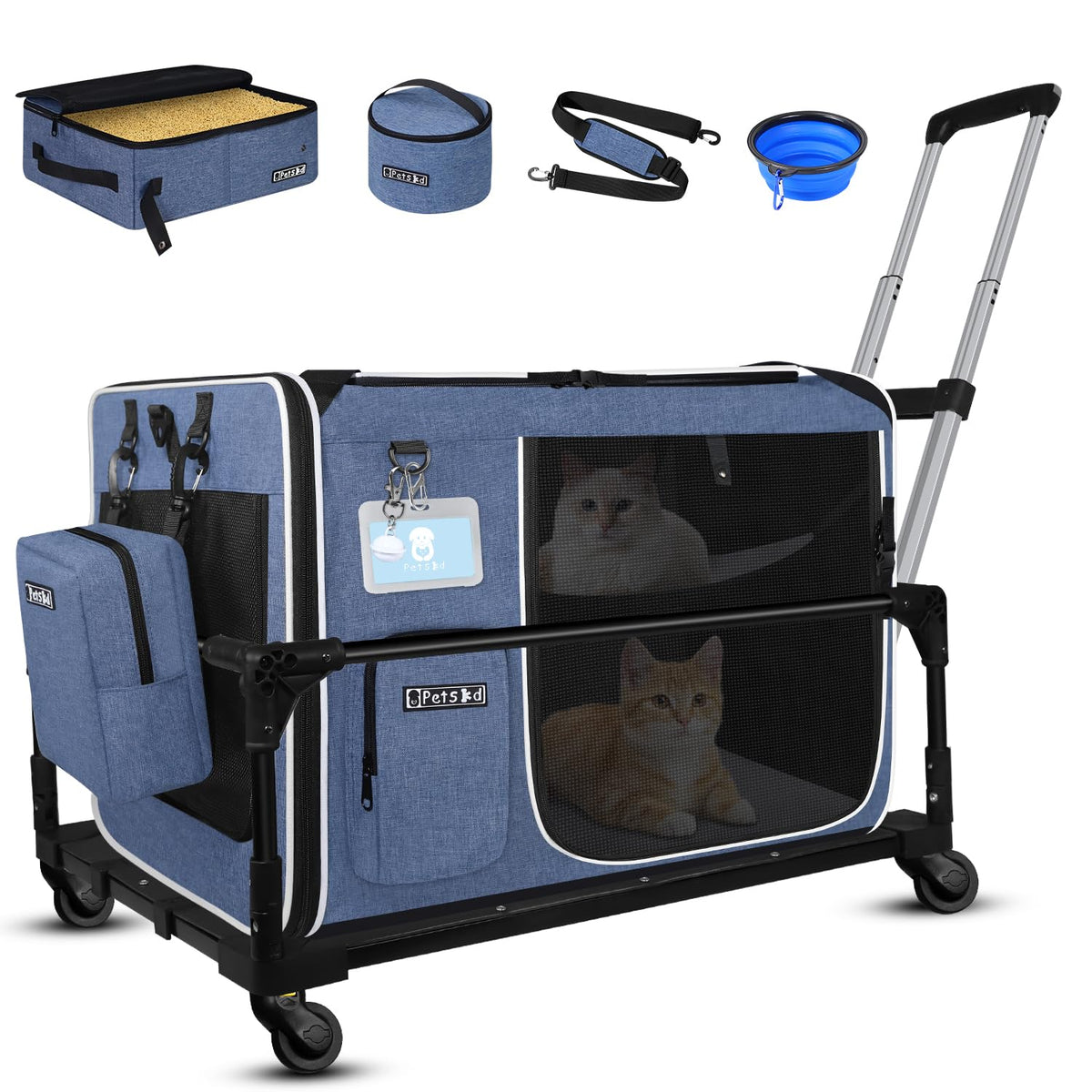 Petskd portador-gato-expandible-extralargo con ruedas para viaje cómodo