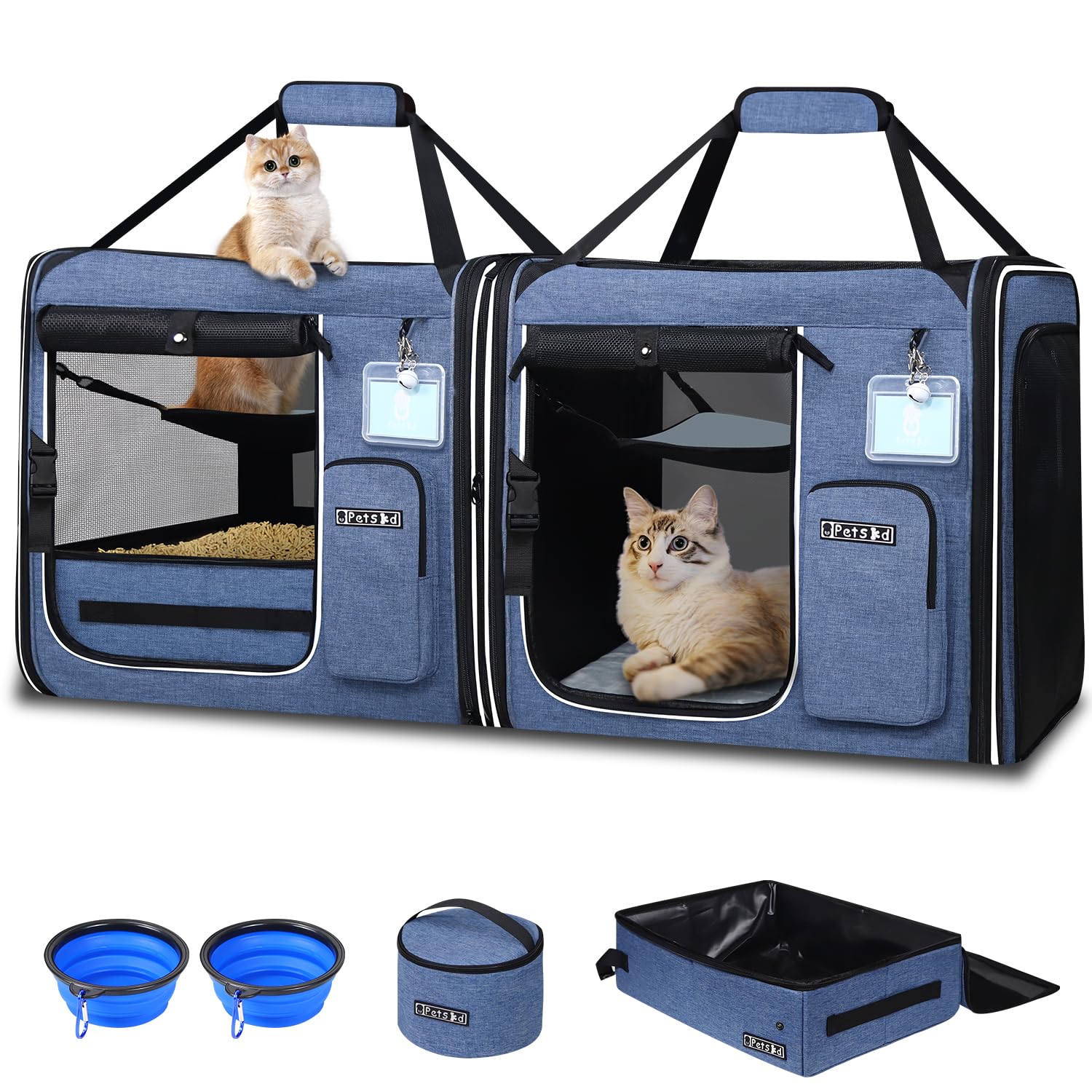 Petskd portador doble para gatos en viaje, tamaño 38x17x18, ideal para dos felinos.