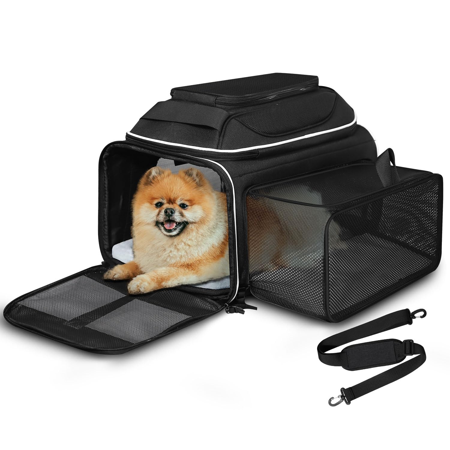 Petskd transportín expandible frontal muestra espacio compacto para viajar