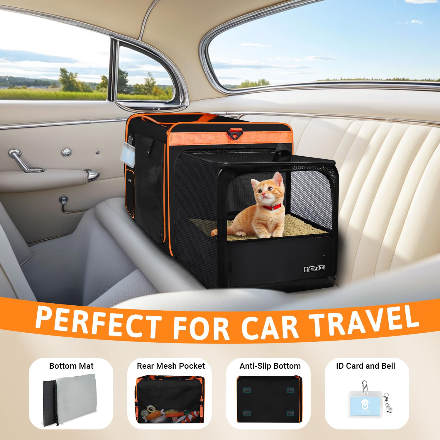 Petskd transportin gato coche con correa y caja de arena: seguridad e higiene.