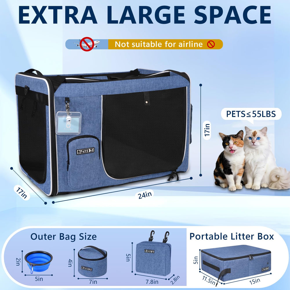 Petskd transportín XL para gato con cinturón de seguridad, viaje más seguro en coche