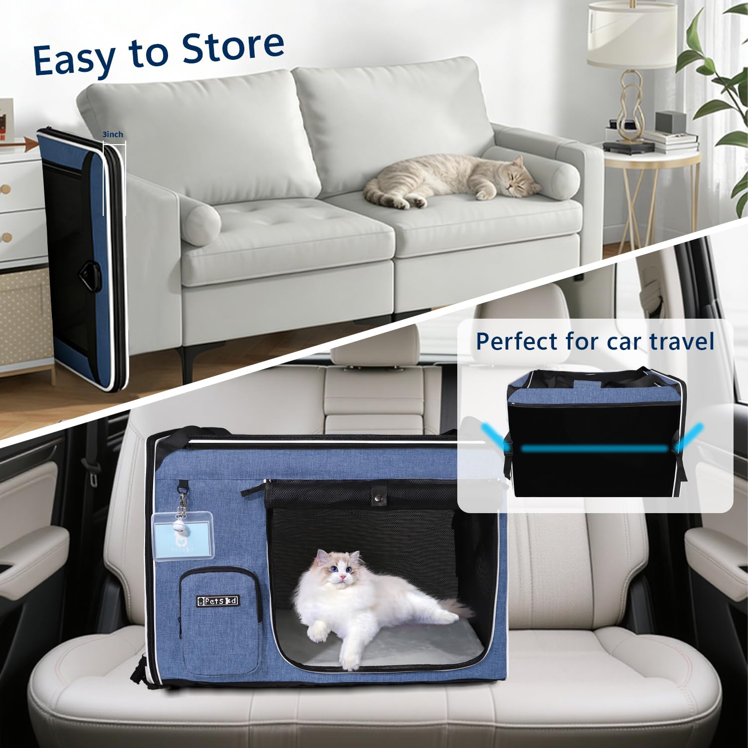 Petskd transportín XL plegable para gato, fácil de guardar después del viaje