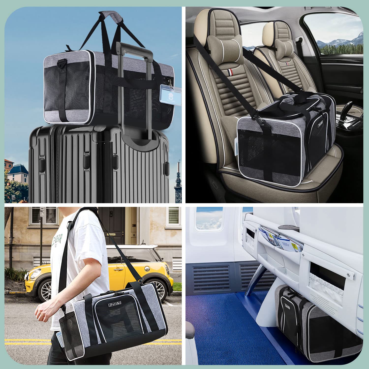 Petskd-transportin-gris-para-perros-gatos es apto para cabinas y logística de viaje.