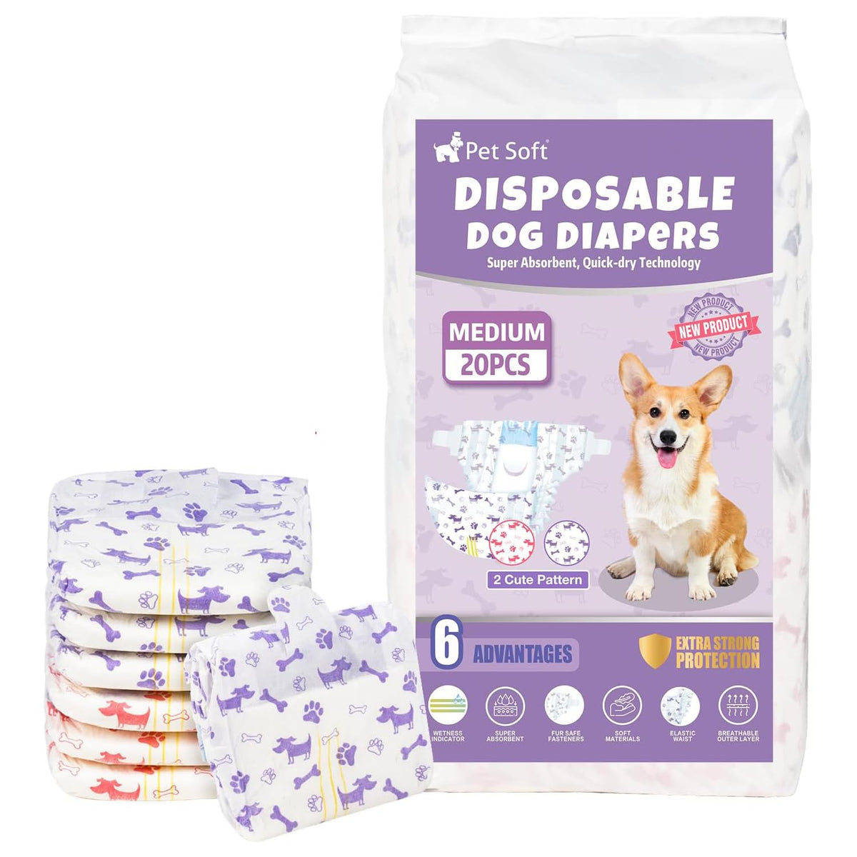 PetSoft panales para perro femenino medio, empaque práctico y cómodo.
