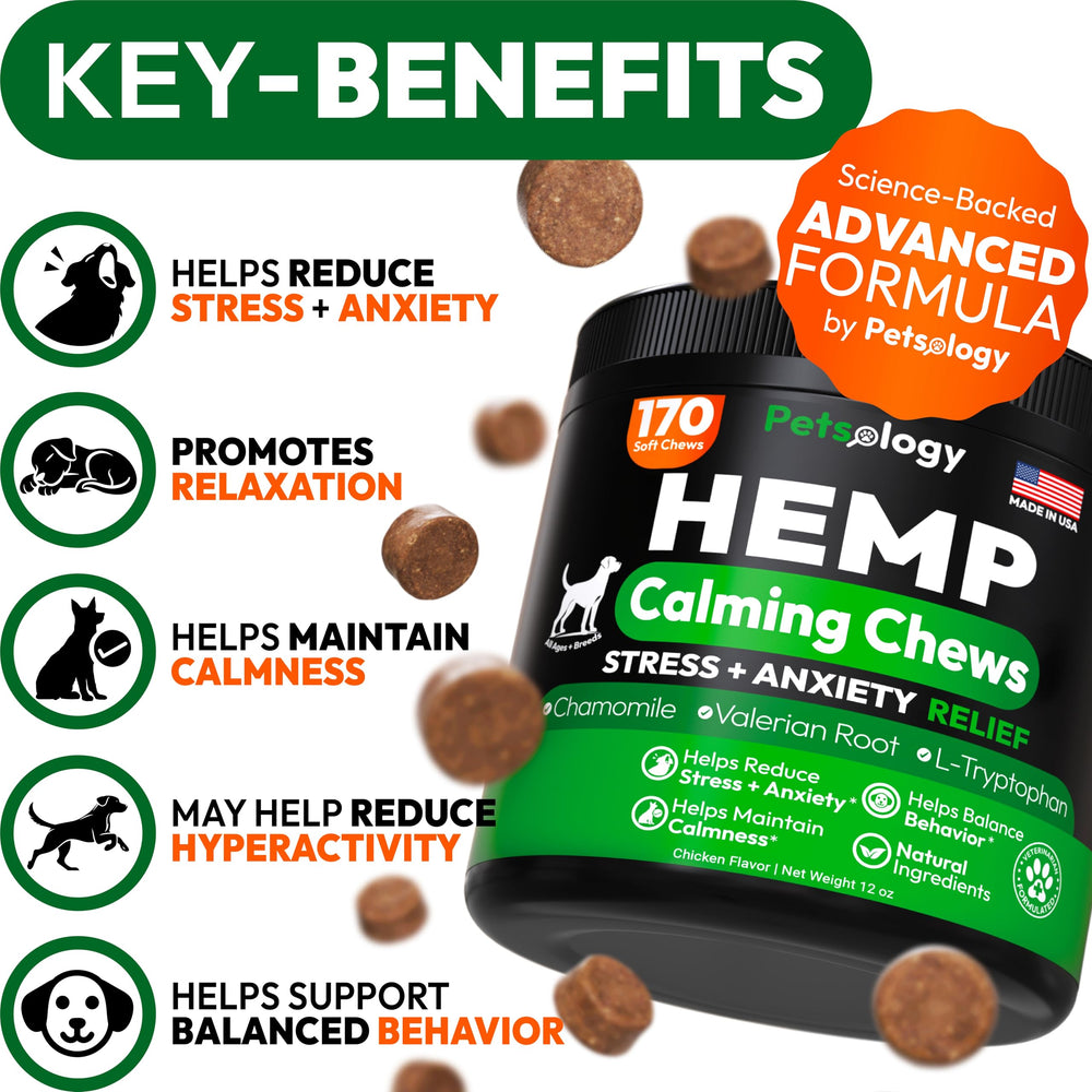 Petsology chews relajantes para perro con melatonina, ayuda para dormir mejor sin somnolencia.