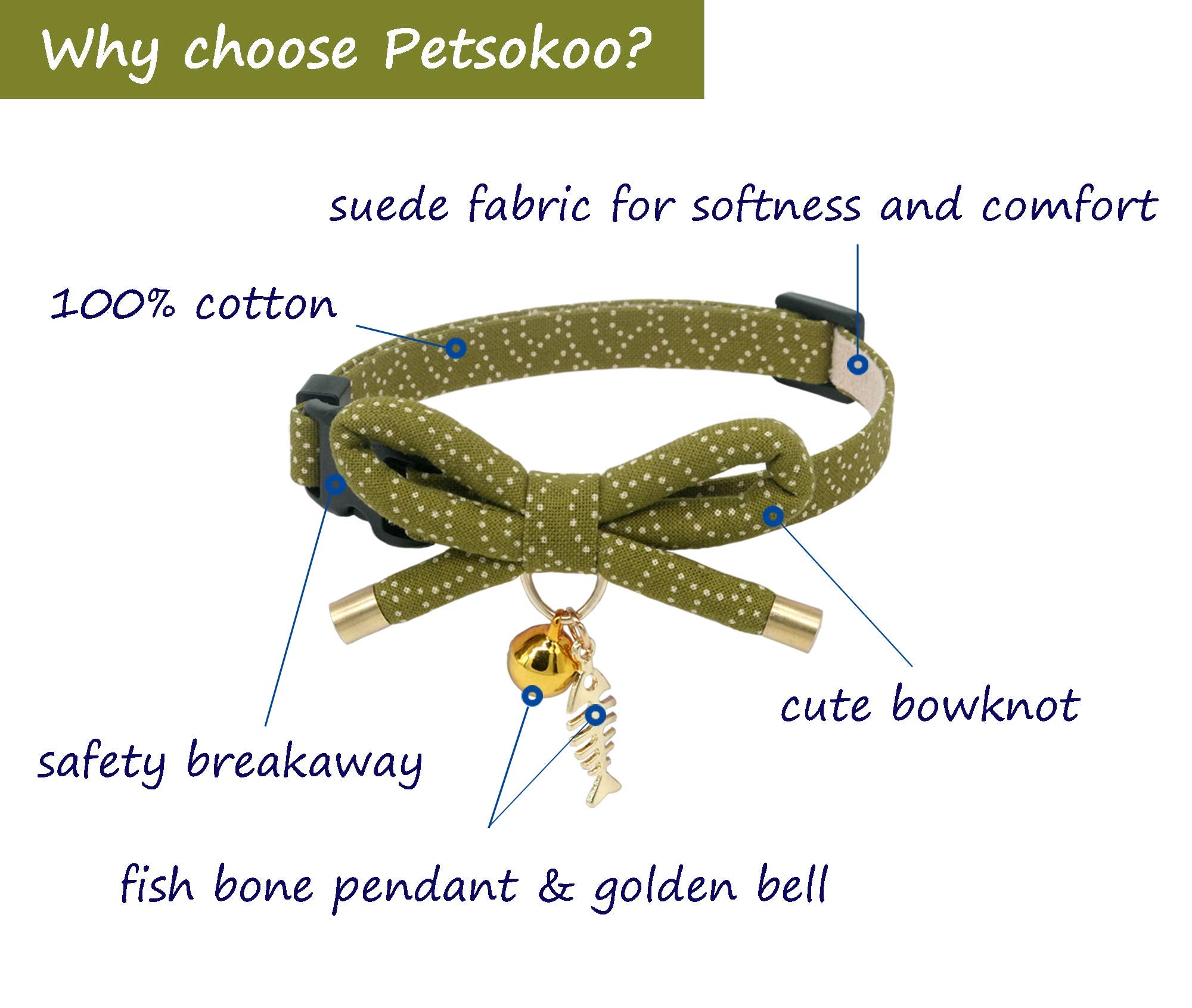 Collier PetSoKoo pour chat avec cloche dorée et style distinctif.