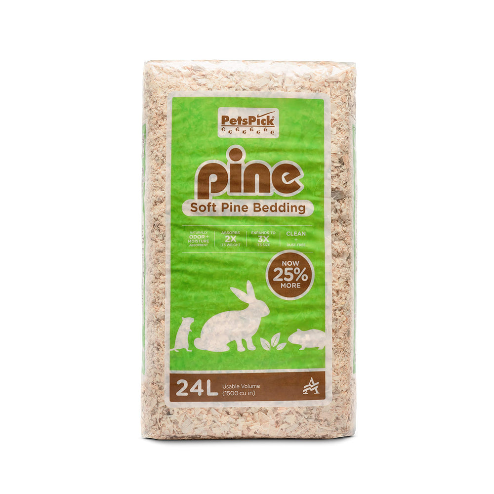 PETSPICK cama de pino natural para mascotas pequeñas, aroma fresco sin perfumes añadidos.