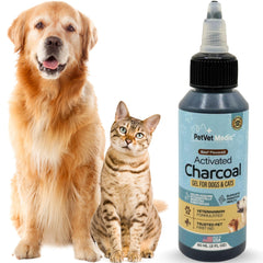 Gel de carbón activado PetVet Medic sabor ternera en botella de 60 ml para perros y gatos.