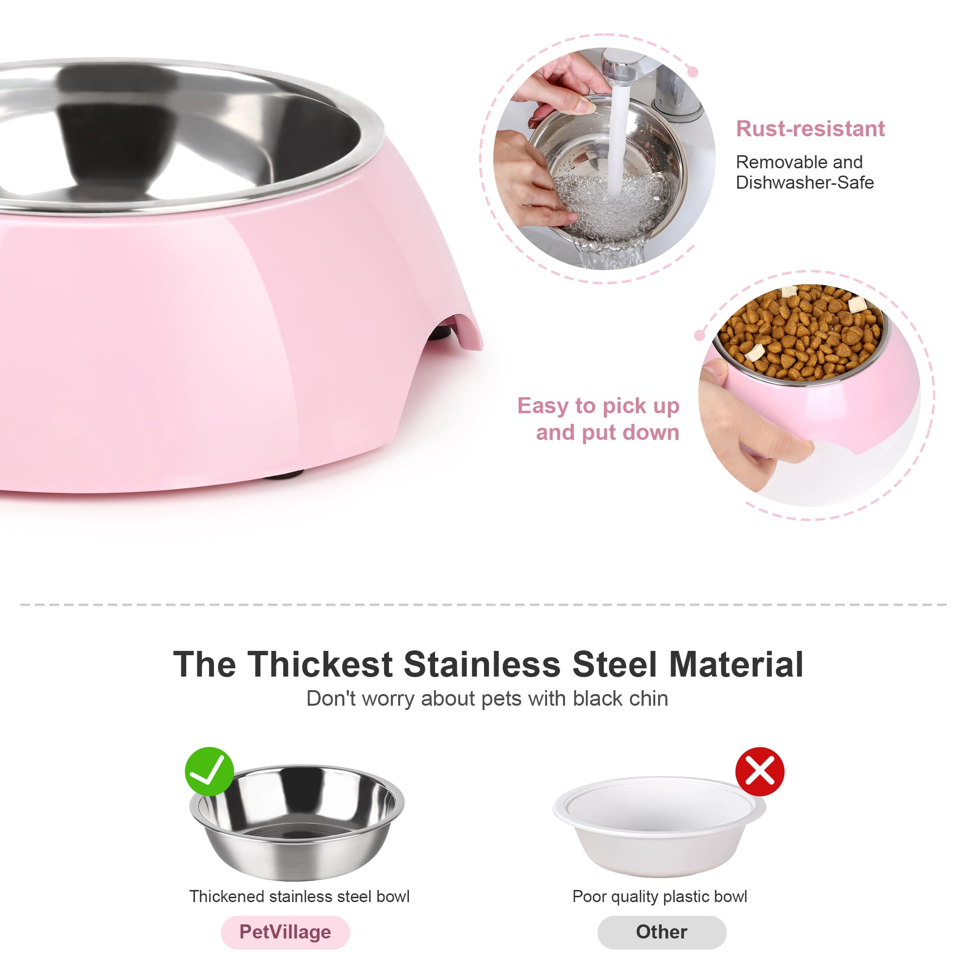 Petvillage base elevada rosa para comer cómodo.