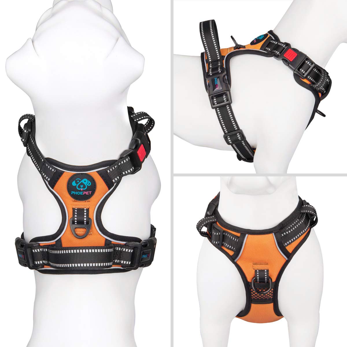 PHOEPET arnés sin tirones, vista trasera con asa para control cercano.