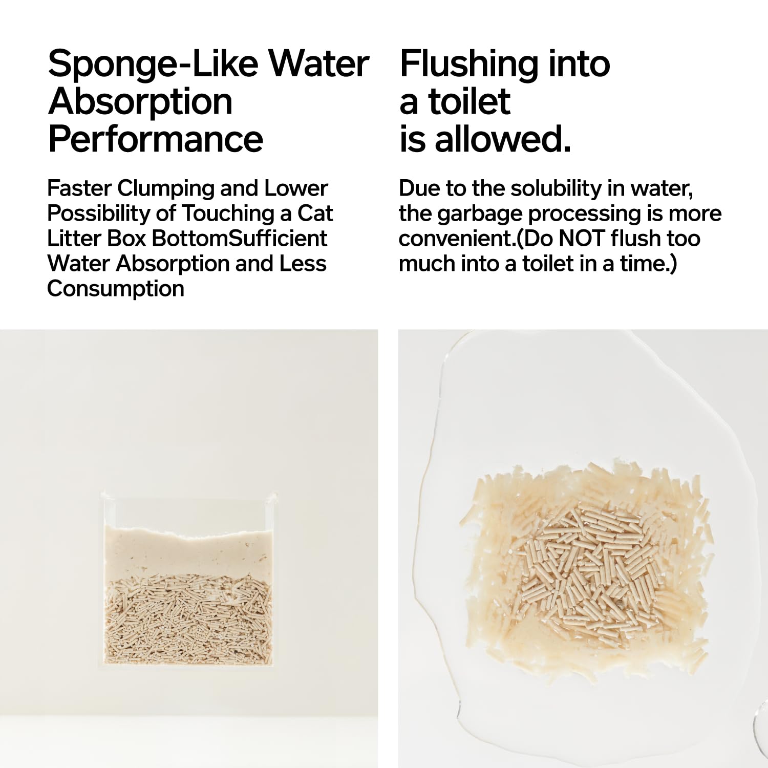 Arena pidan de tofu soluble en agua, gestión fácil de residuos